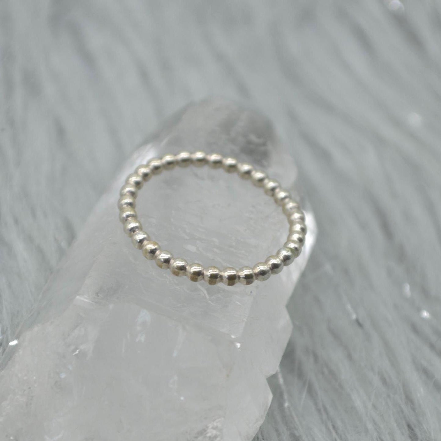 Sterling Silver Beaded Stacking Ring: Size K, Dainty Bubble Ring, Handmade Minimalist Band