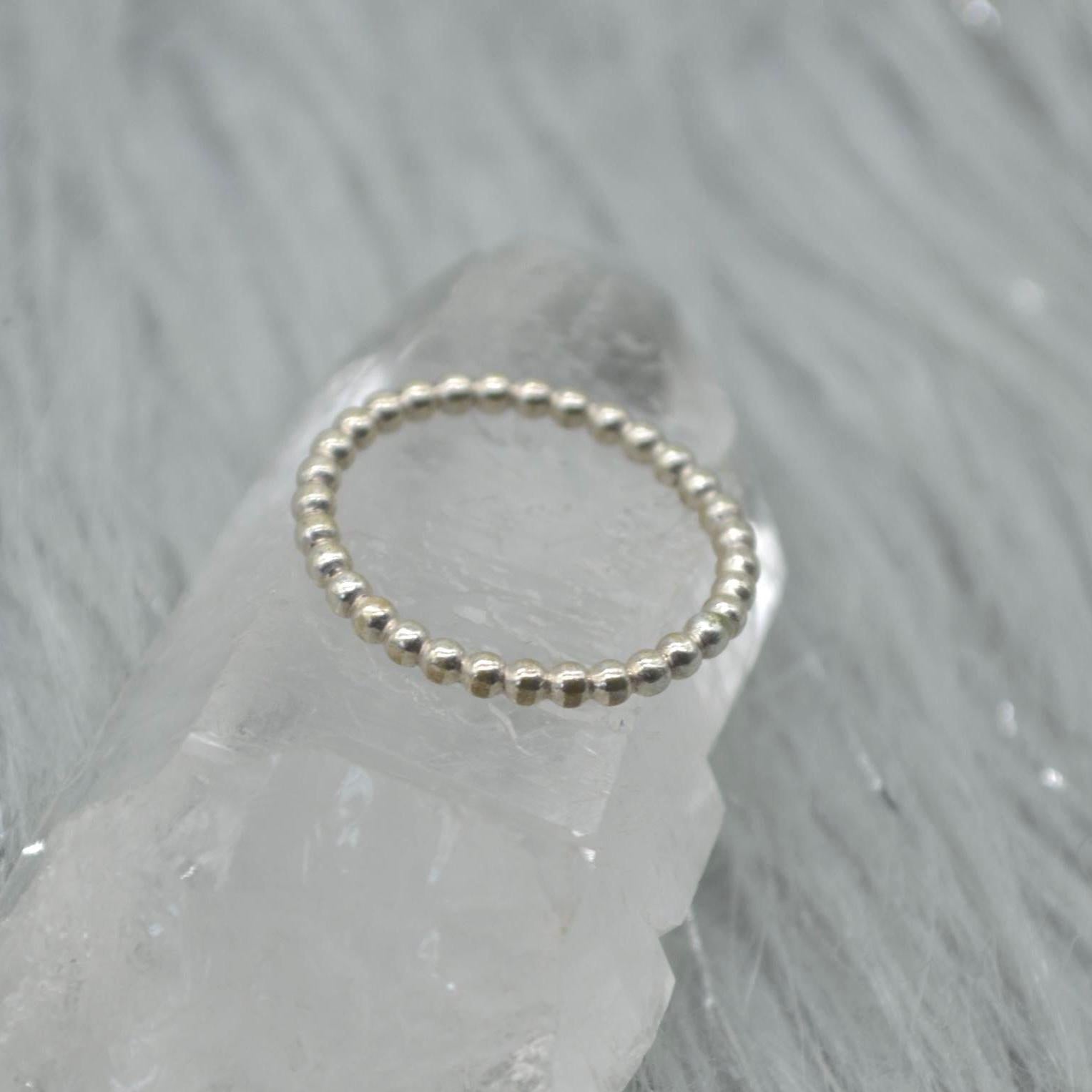 Sterling Silver Beaded Stacking Ring: Size K, Dainty Bubble Ring, Handmade Minimalist Band