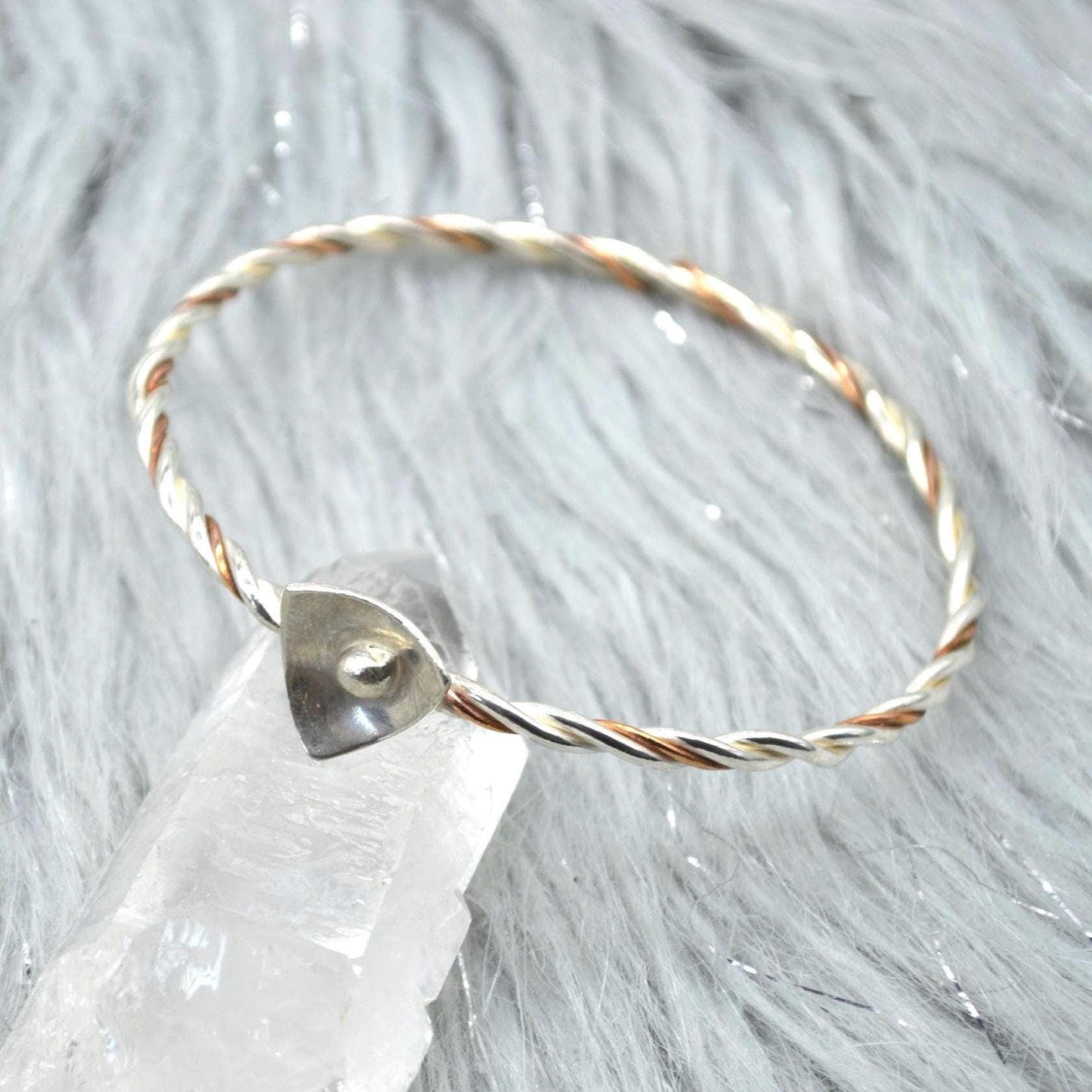 Sterling Silver, Copper Twisted Bangle: 6.5cm, Handmade Mixed Metal Bracelet, Boho Statement Bangle