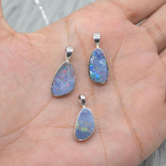 Blue Opal Pendant: Sterling Silver, Teardrop
