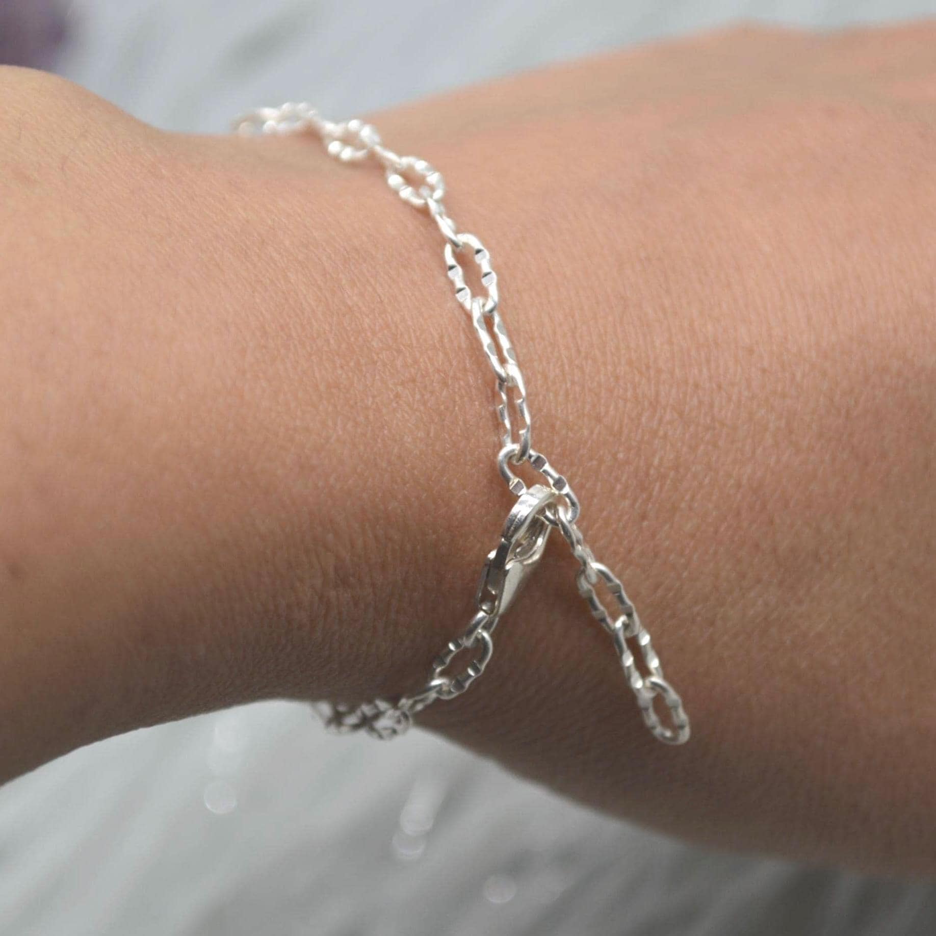 Sterling Silver Link Chain Bracelet, Adjustable, 18cm
