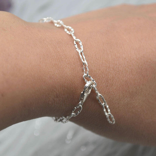 Sterling Silver Link Chain Bracelet, Adjustable, 18cm