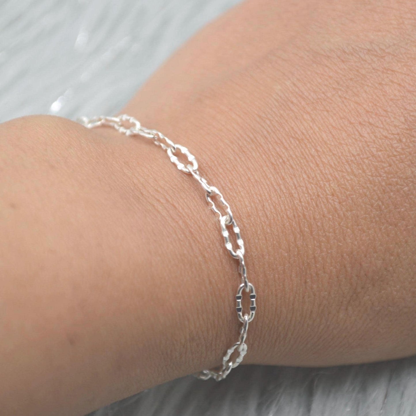 Sterling Silver Link Chain Bracelet, Adjustable, 18cm