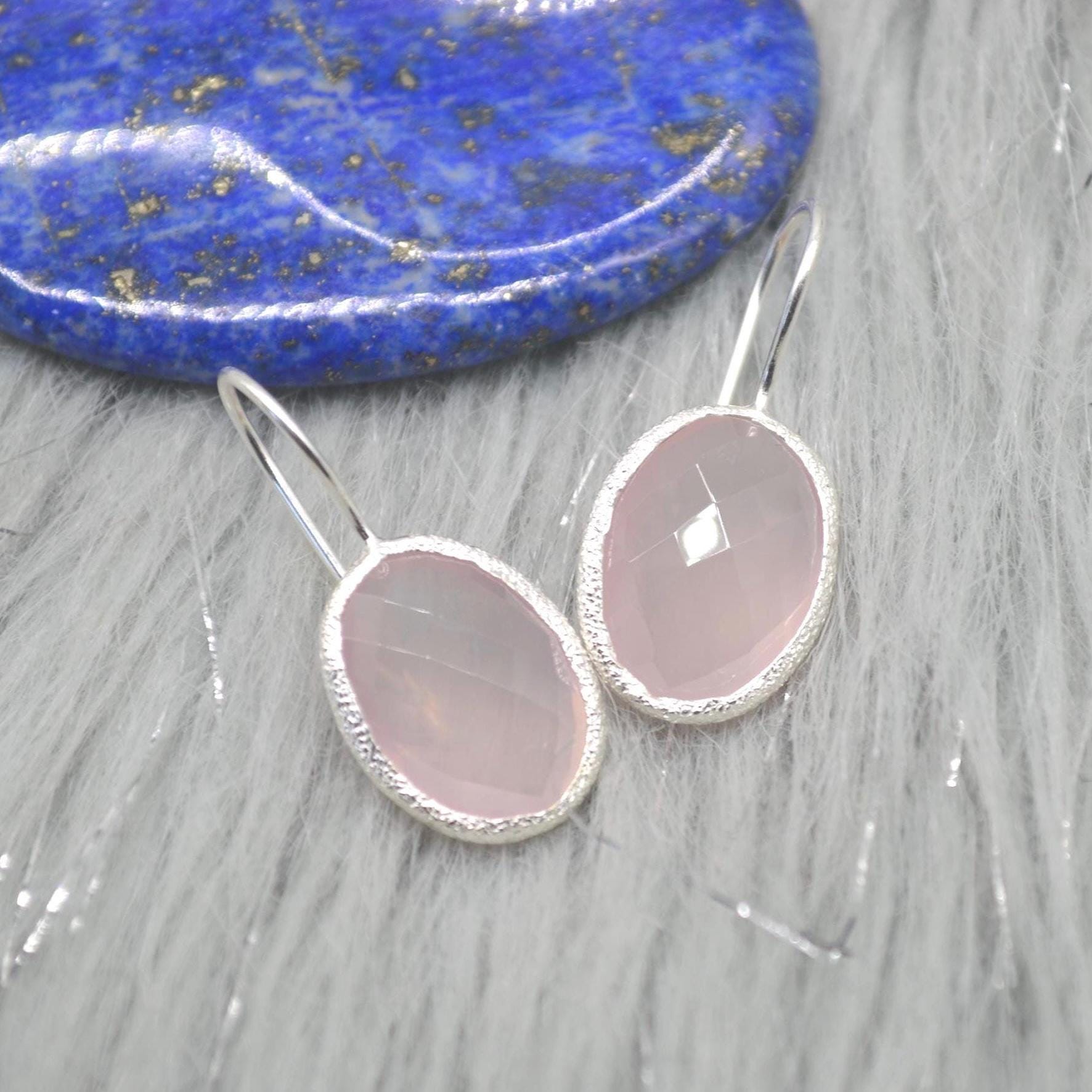 Rose Quartz Earrings: Silver Dangle Drop, Handmade Pink Gemstone Jewelry
