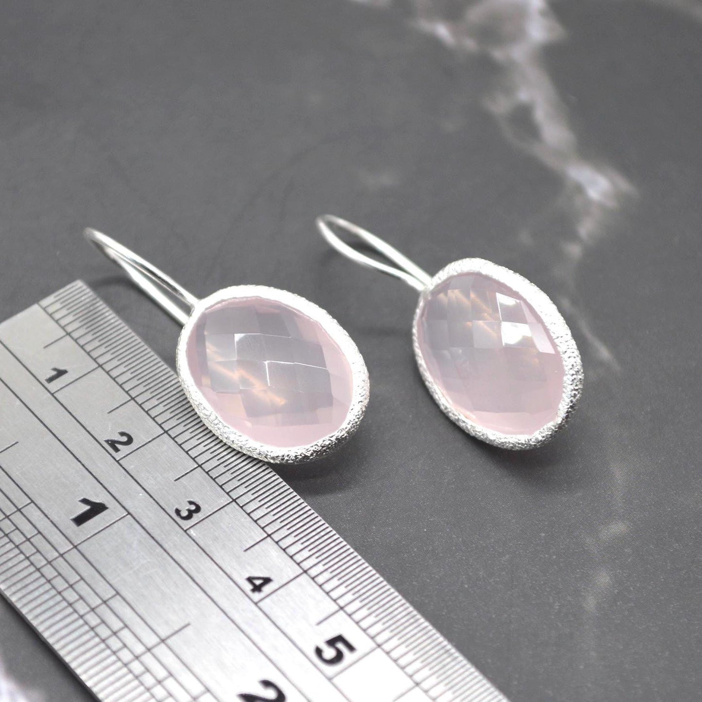 Rose Quartz Earrings: Silver Dangle Drop, Handmade Pink Gemstone Jewelry