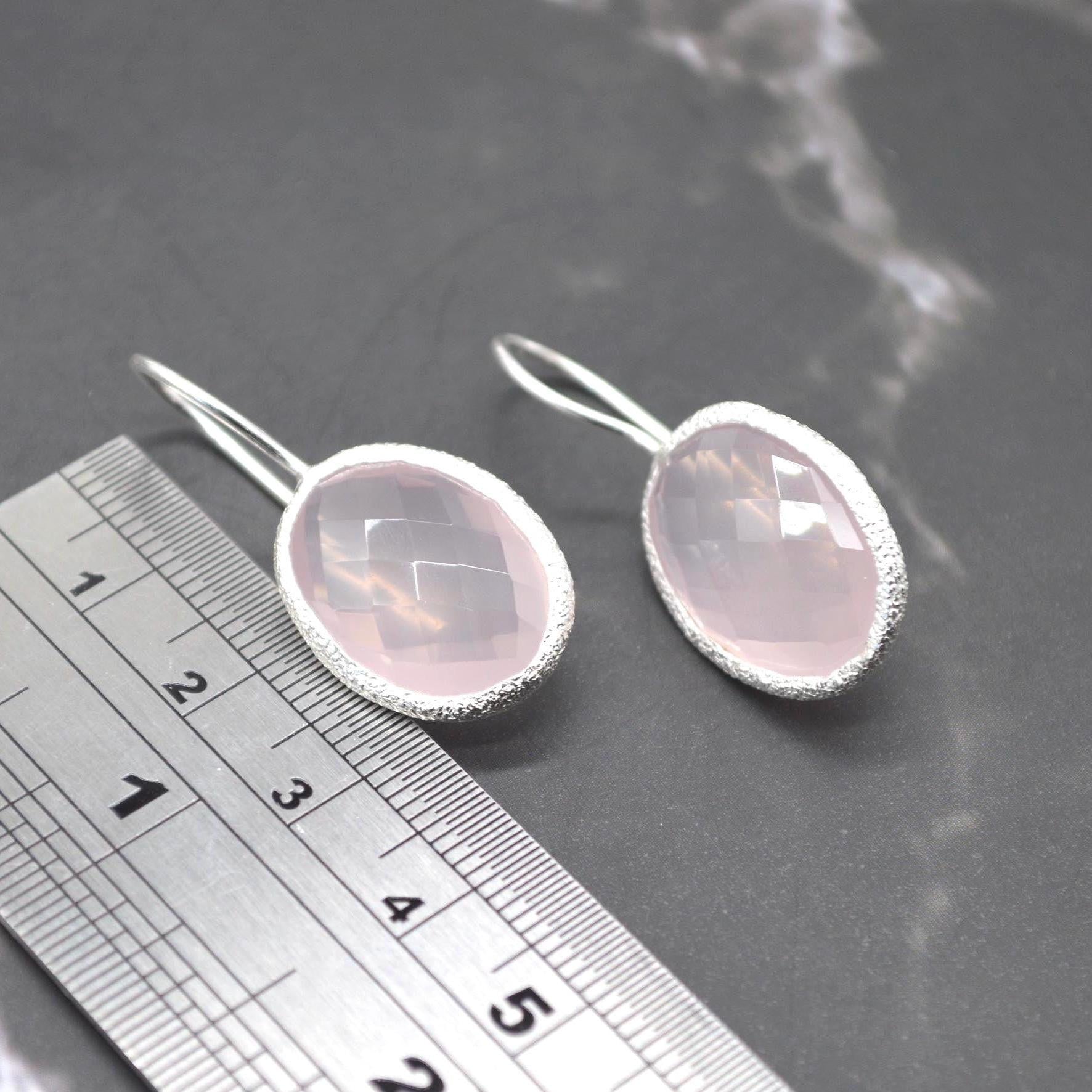 Rose Quartz Earrings: Silver Dangle Drop, Handmade Pink Gemstone Jewelry