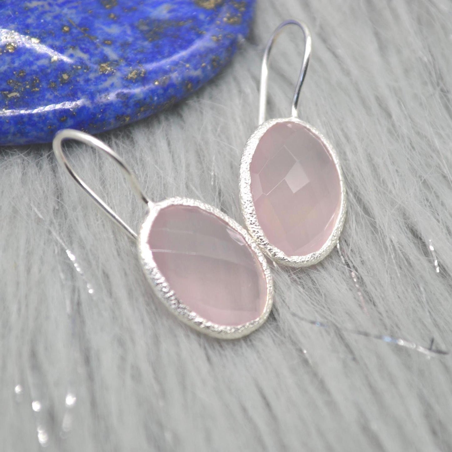 Rose Quartz Earrings: Silver Dangle Drop, Handmade Pink Gemstone Jewelry