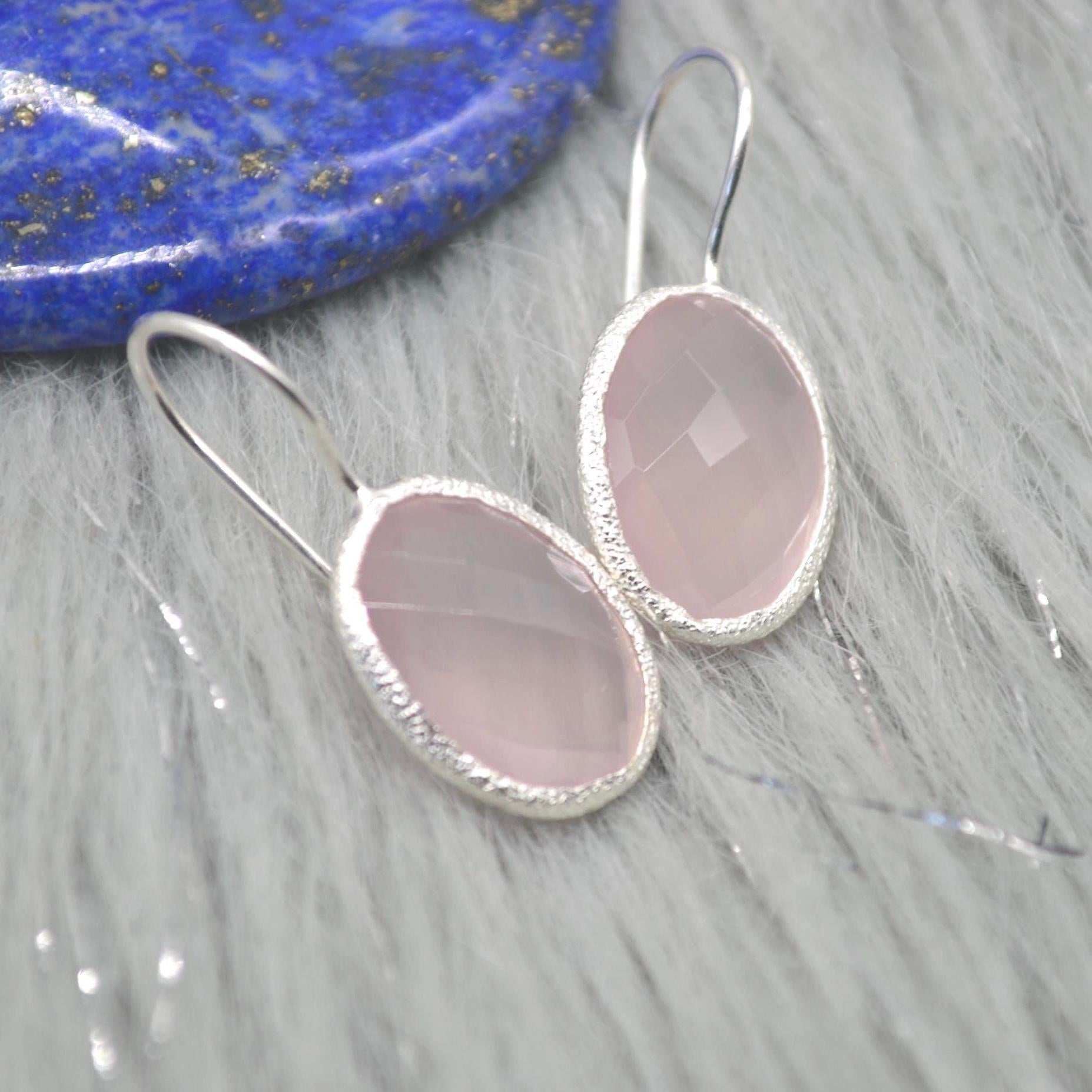Rose Quartz Earrings: Silver Dangle Drop, Handmade Pink Gemstone Jewelry