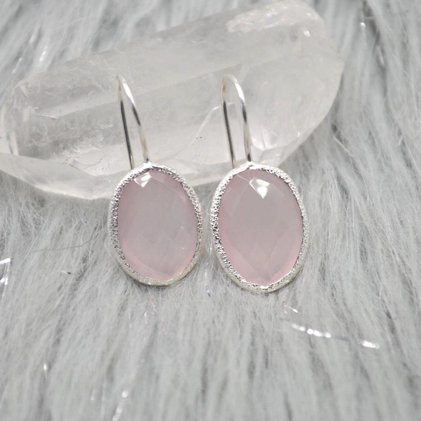 Rose Quartz Earrings: Silver Dangle Drop, Handmade Pink Gemstone Jewelry