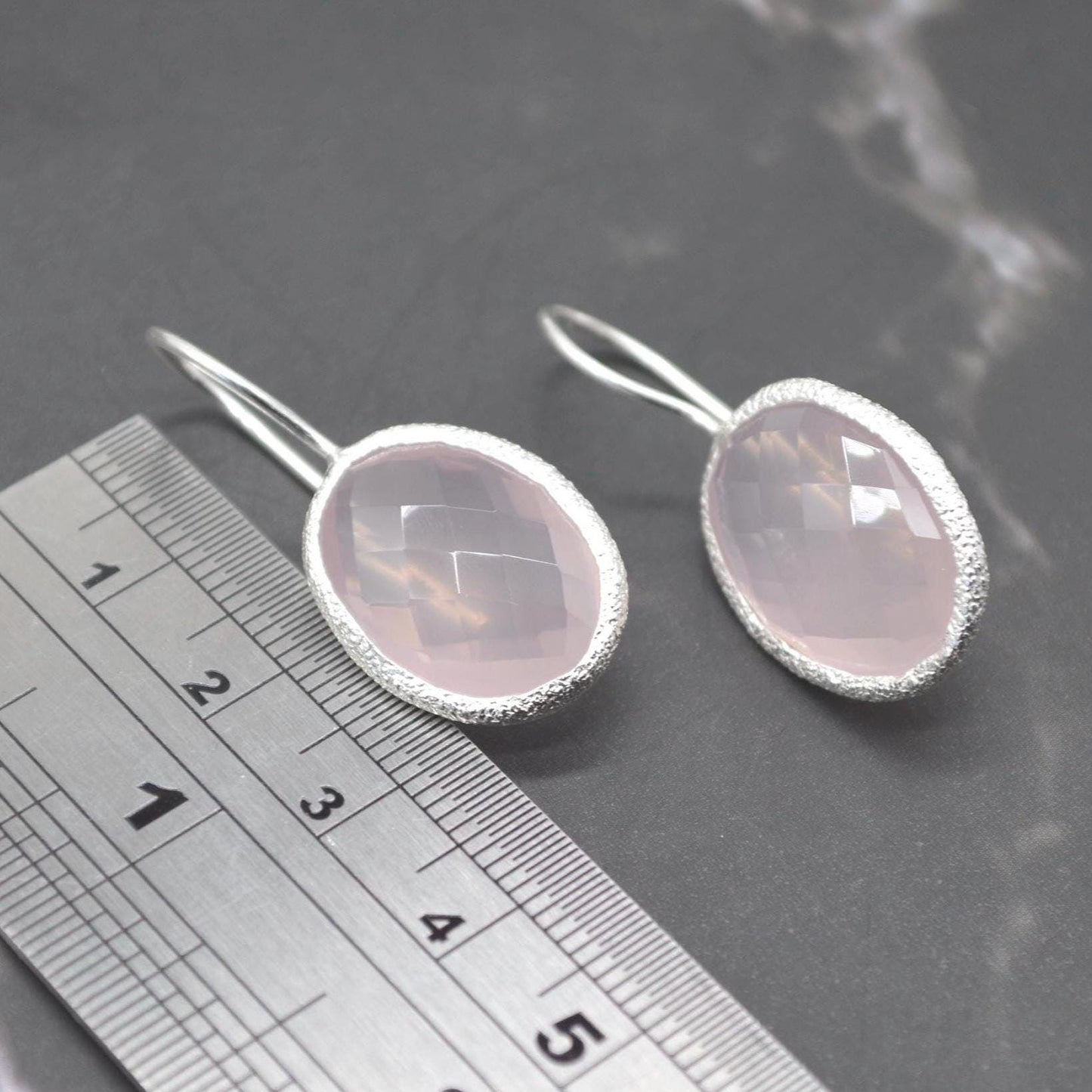 Rose Quartz Earrings: Silver Dangle Drop, Handmade Pink Gemstone Jewelry
