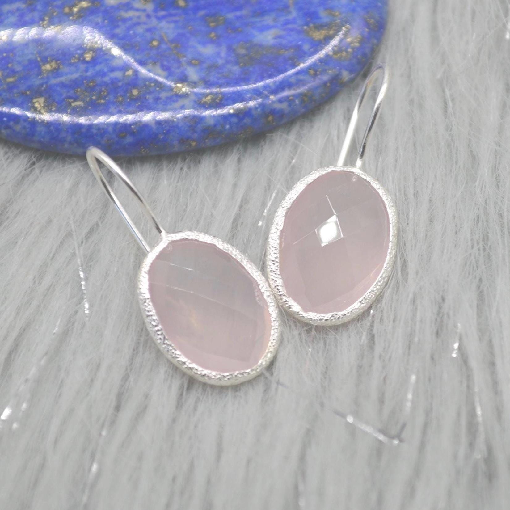Rose Quartz Earrings: Silver Dangle Drop, Handmade Pink Gemstone Jewelry