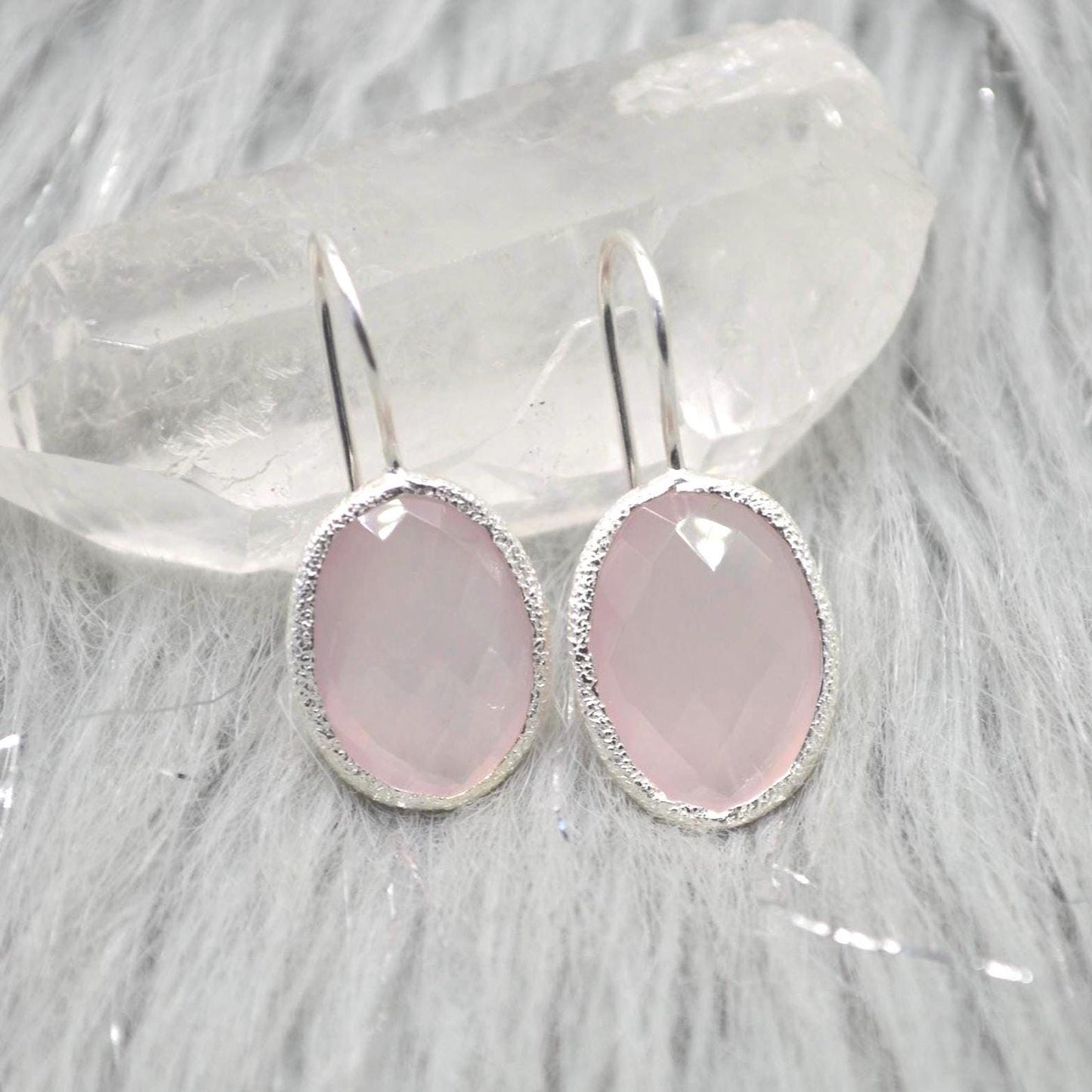 Rose Quartz Earrings: Silver Dangle Drop, Handmade Pink Gemstone Jewelry
