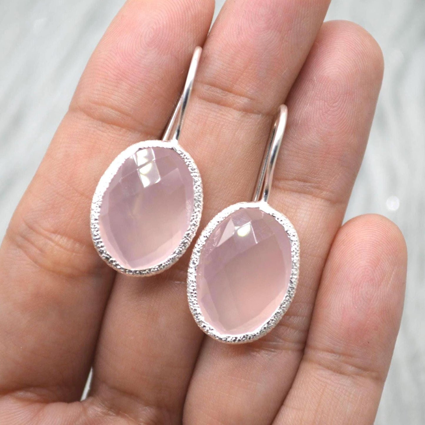 Rose Quartz Earrings: Silver Dangle Drop, Handmade Pink Gemstone Jewelry