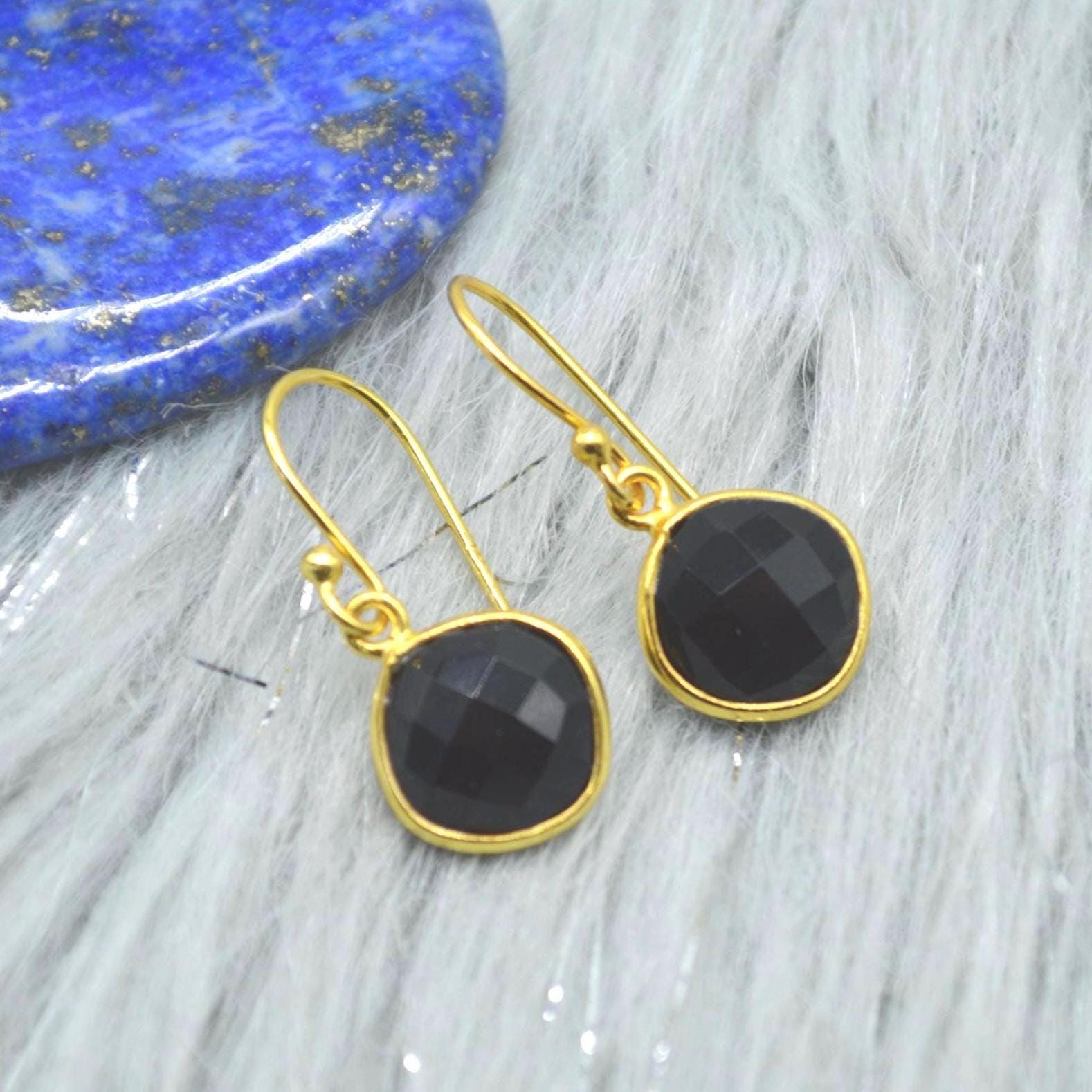 Black Onyx Earrings: Silver or Gold, Dangle Drop, Gemstone Statement Jewelry, Boho