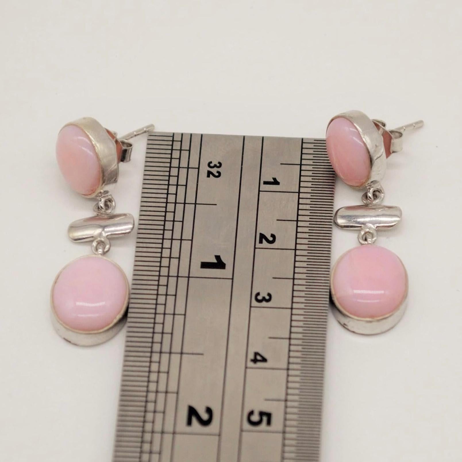 Pink Opal Earrings: Silver, October Birthstone, Unique Oval Gemstone Drop Earrings