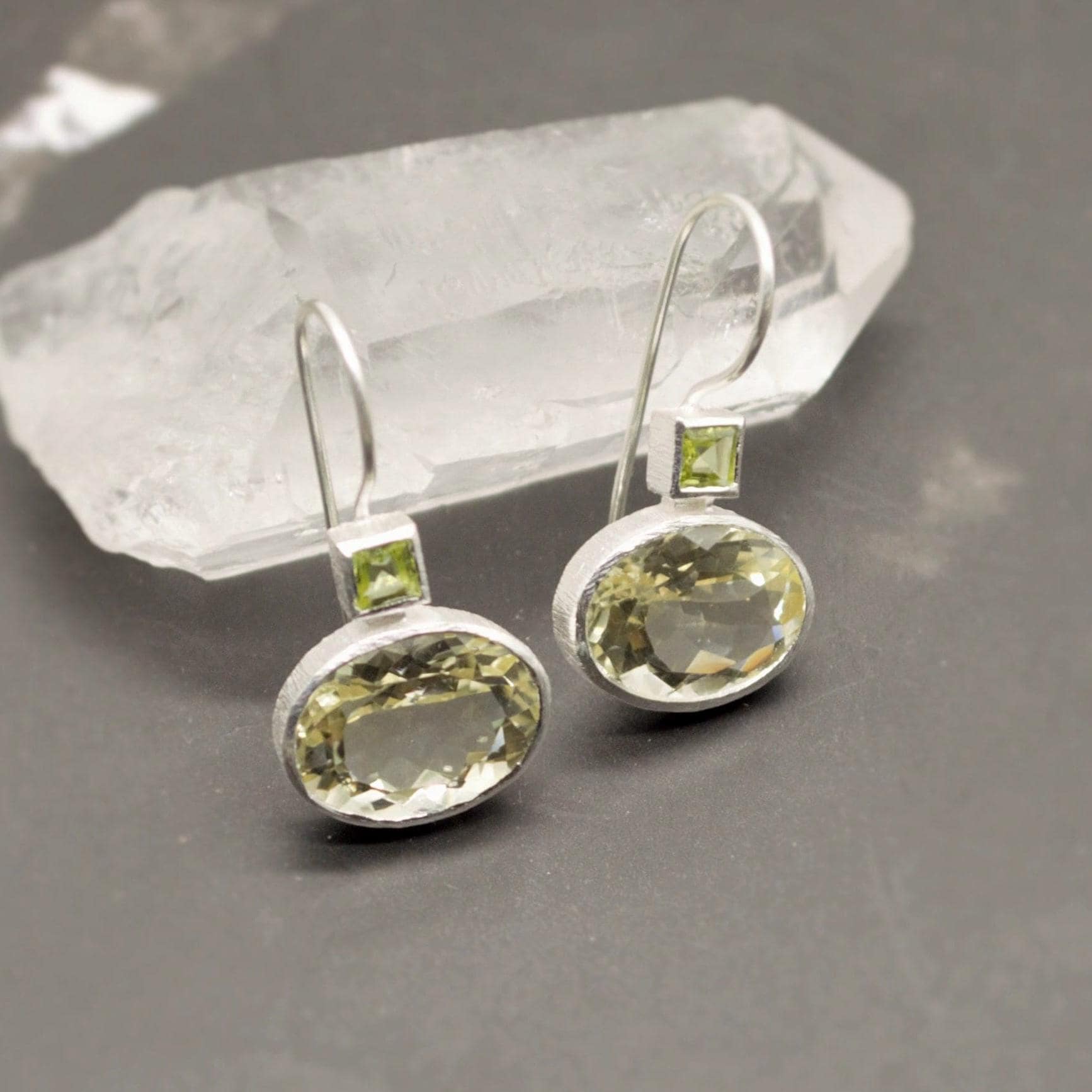 Lemon Quartz Peridot Earrings: Silver, August Birthstone, Unique Dangle Drop Earrings, Green Gemstone