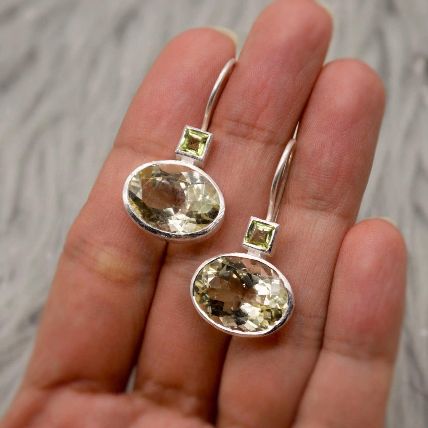 Lemon Quartz Peridot Earrings: Silver, August Birthstone, Unique Dangle Drop Earrings, Green Gemstone