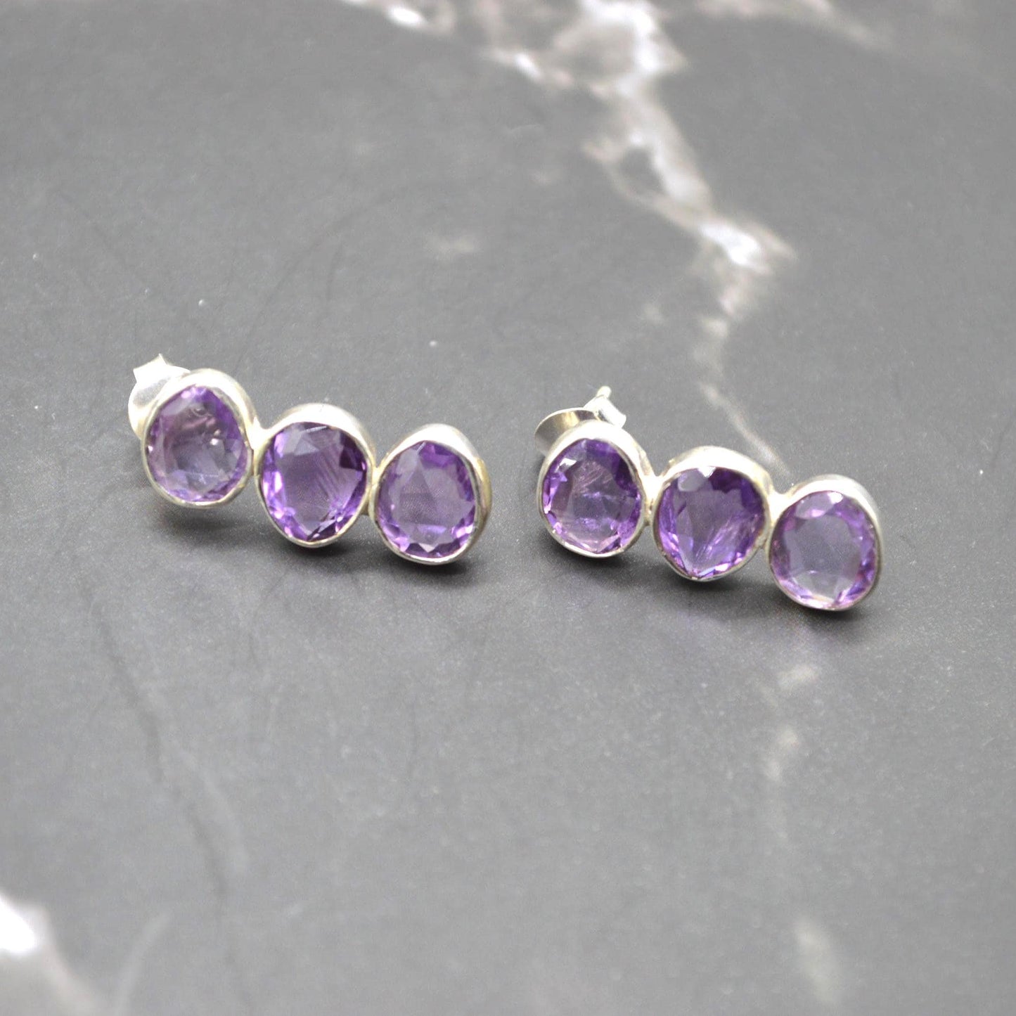 Purple Amethyst Earrings: Silver, Drop, February Birthstone