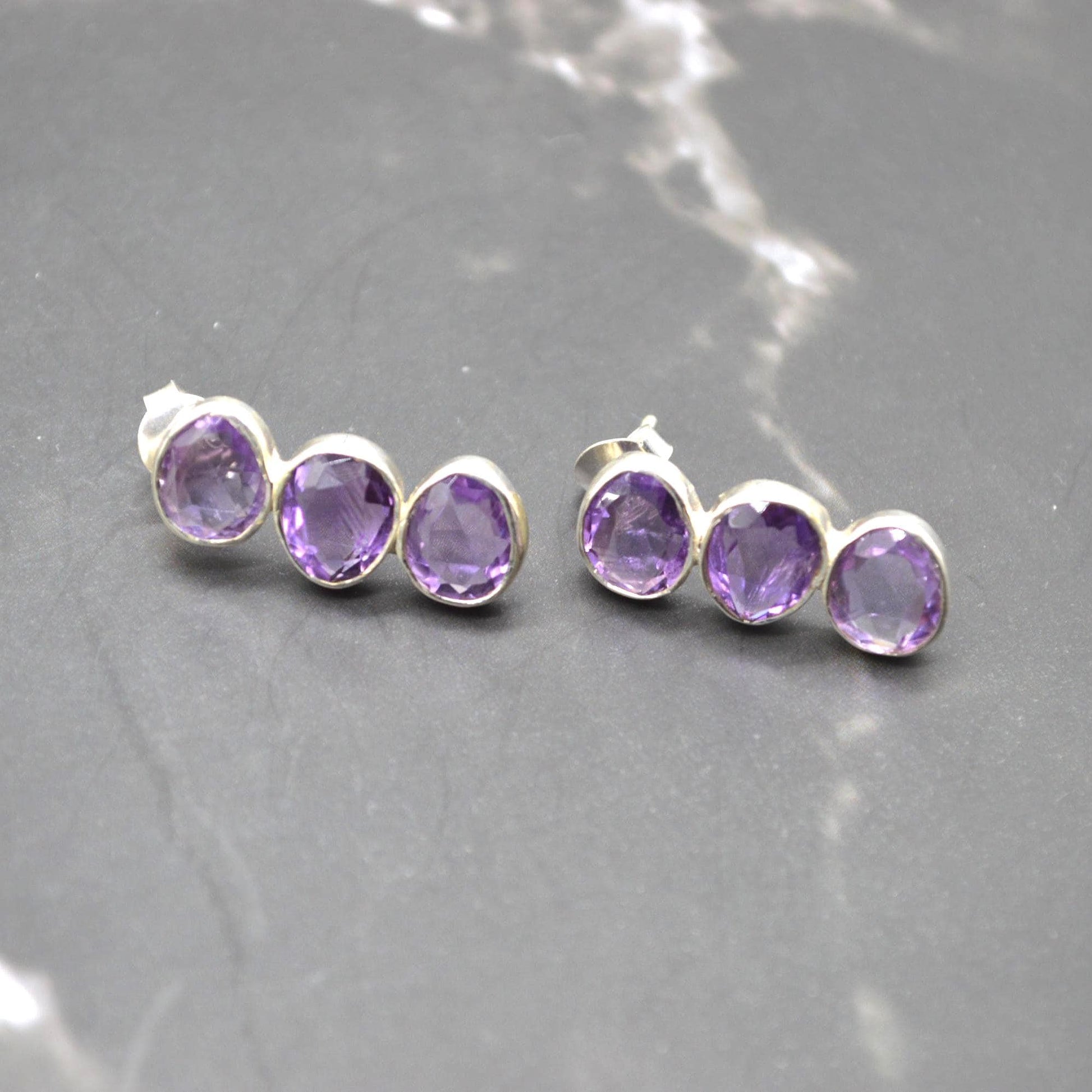 Purple Amethyst Earrings: Silver, Drop, February Birthstone