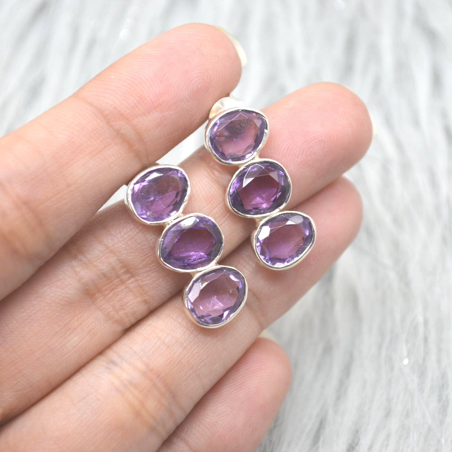 Purple Amethyst Earrings: Silver, Drop, February Birthstone
