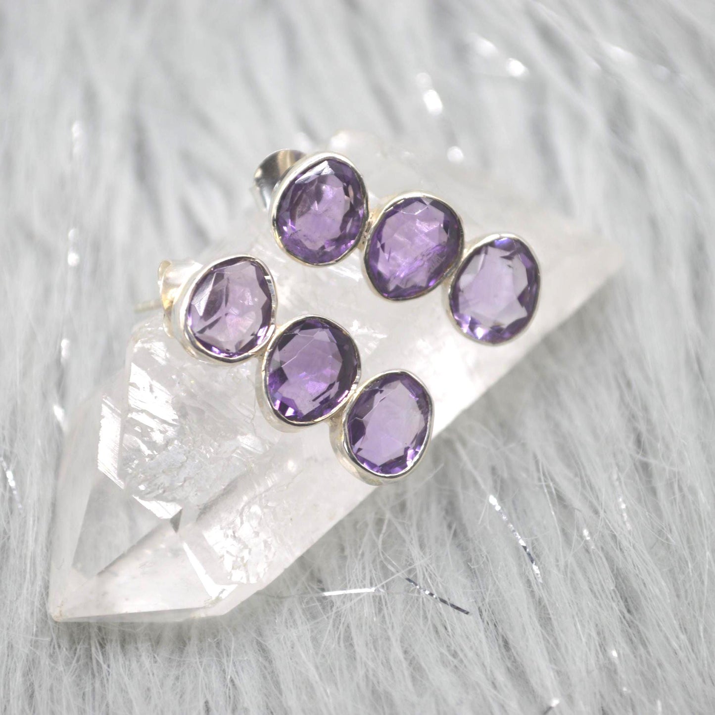 Purple Amethyst Earrings: Silver, Drop, February Birthstone