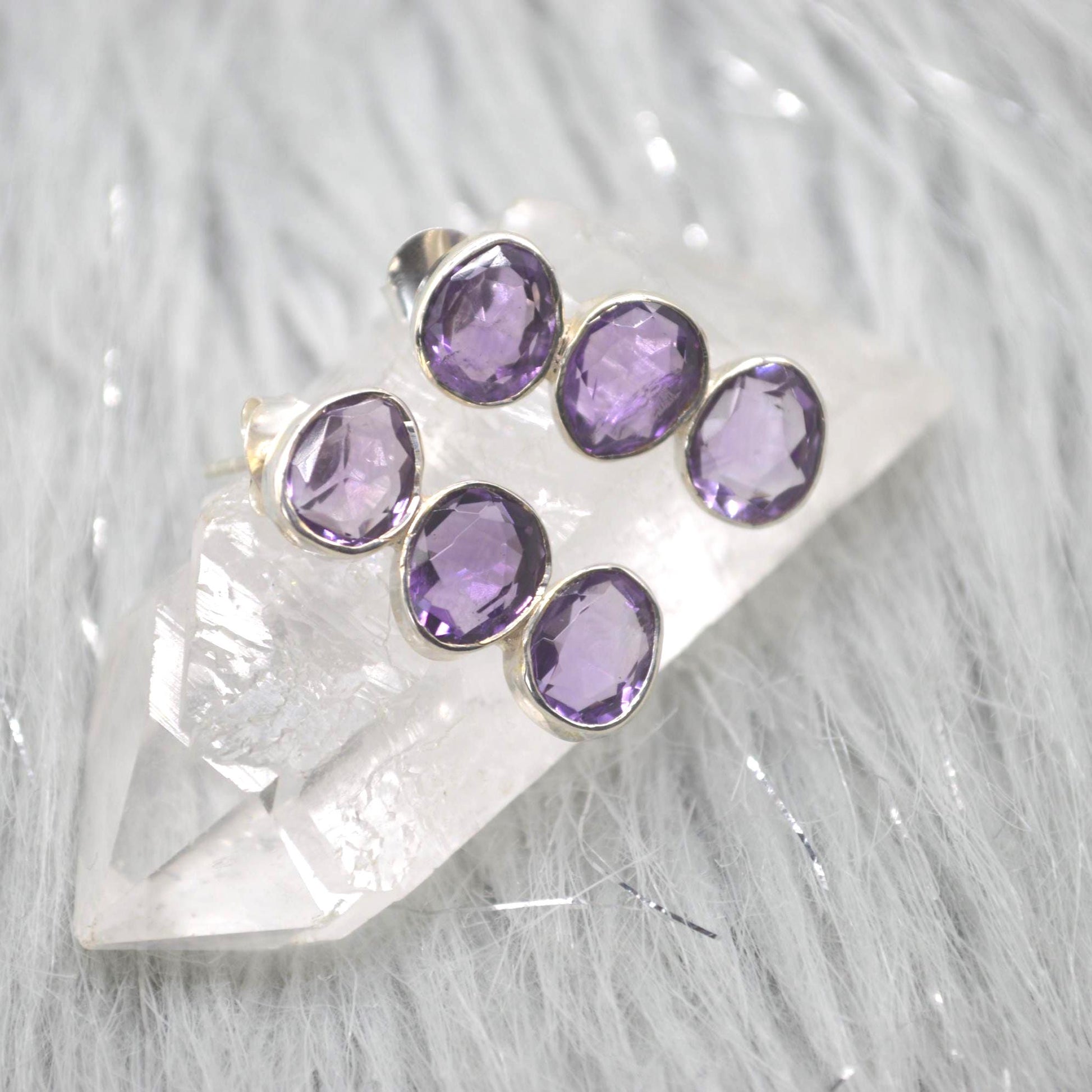 Purple Amethyst Earrings: Silver, Drop, February Birthstone