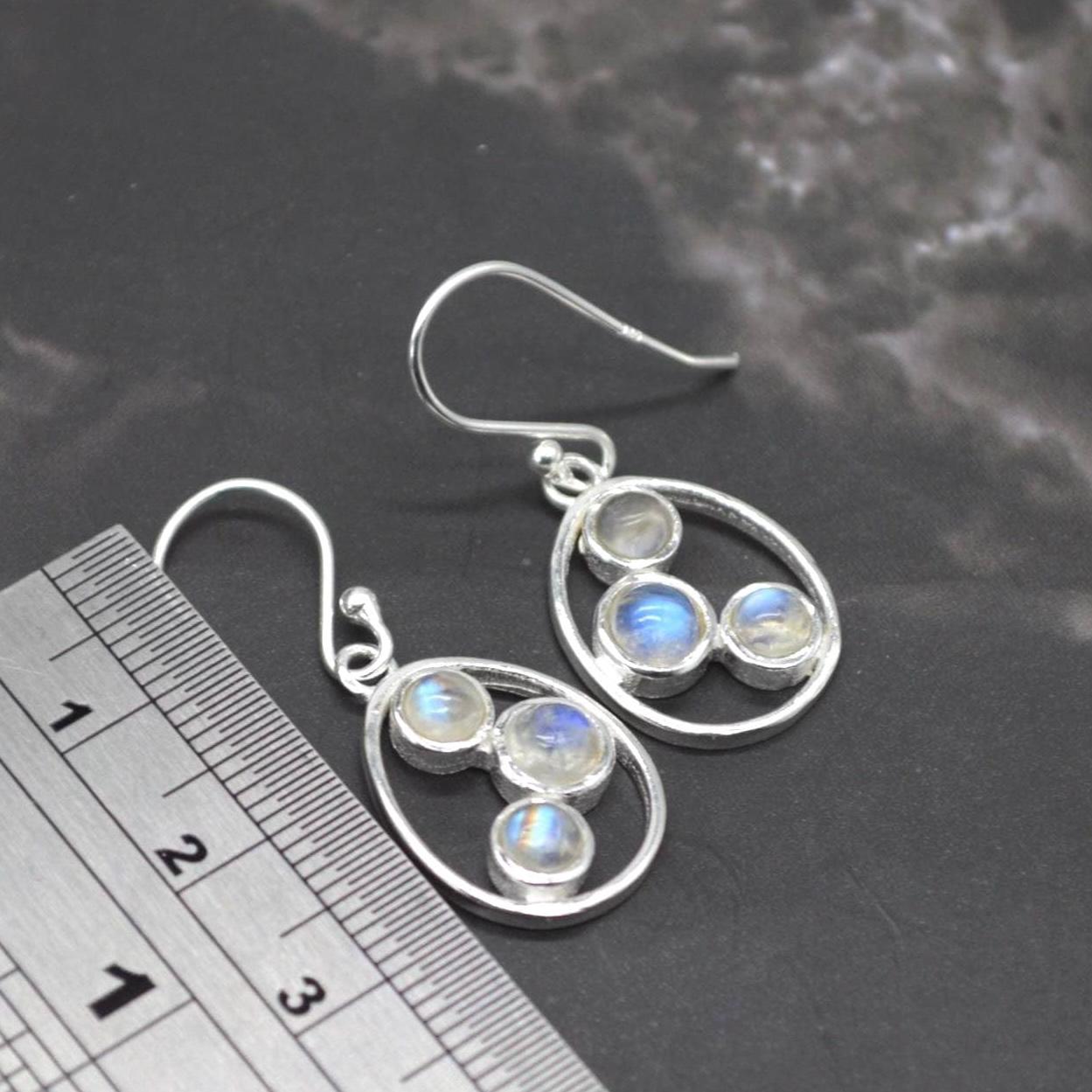 Rainbow Moonstone Earrings: Gold or Sterling Silver, Dangle Drop, June Birthstone