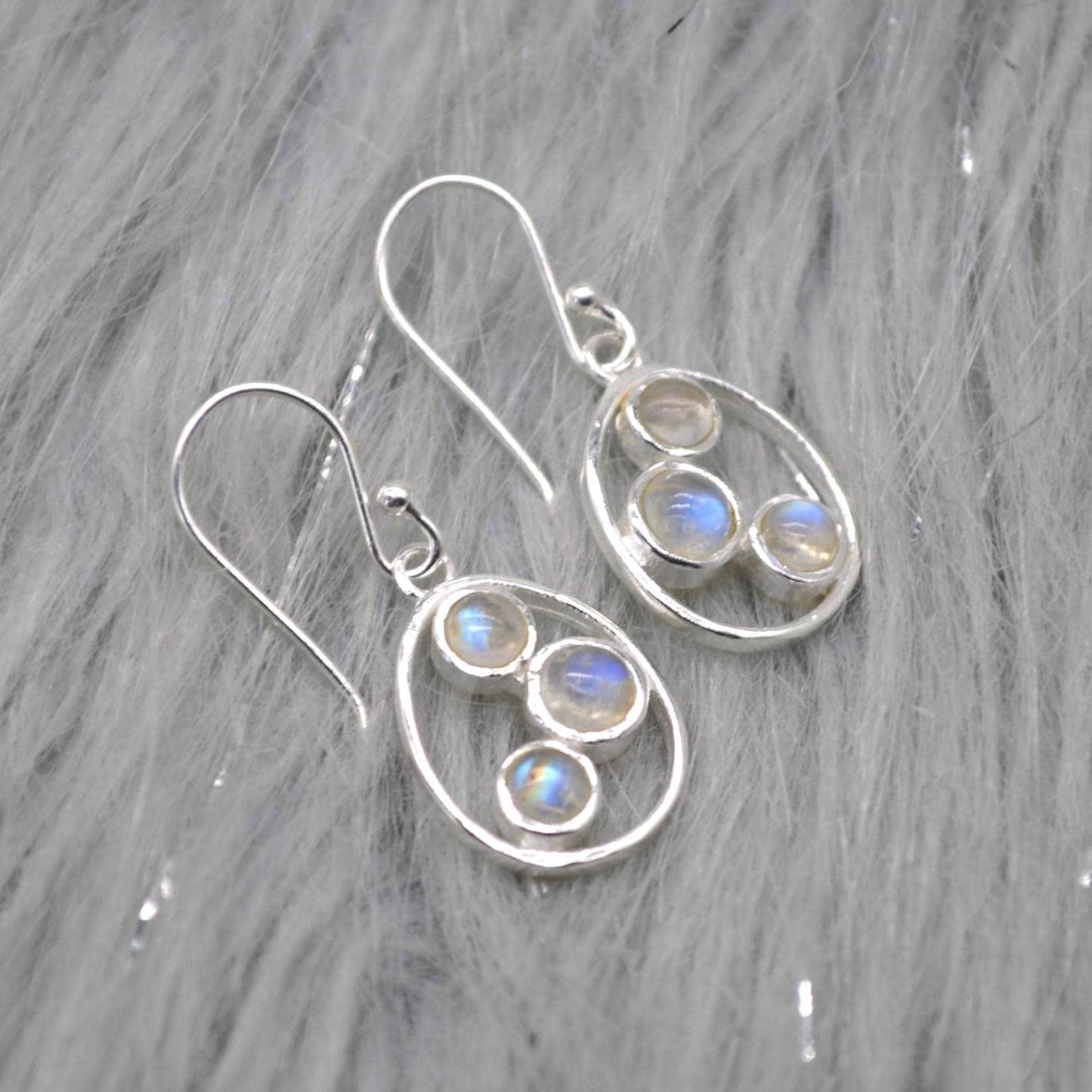 Rainbow Moonstone Earrings: Gold or Sterling Silver, Dangle Drop, June Birthstone