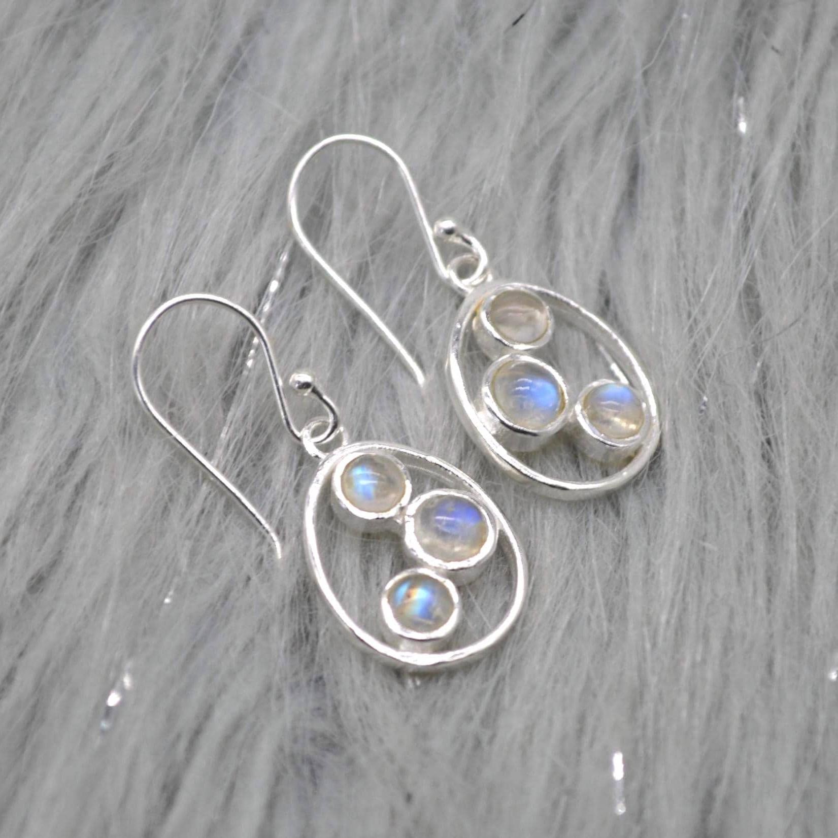 Rainbow Moonstone Earrings: Gold or Sterling Silver, Dangle Drop, June Birthstone