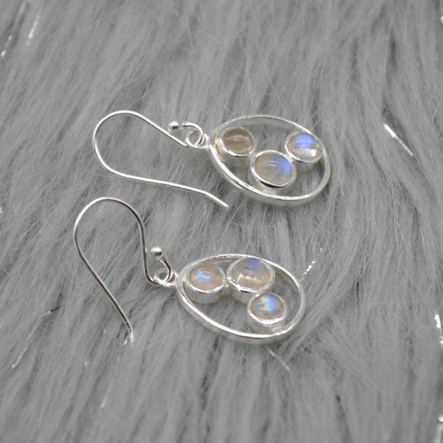 Rainbow Moonstone Earrings: Gold or Sterling Silver, Dangle Drop, June Birthstone