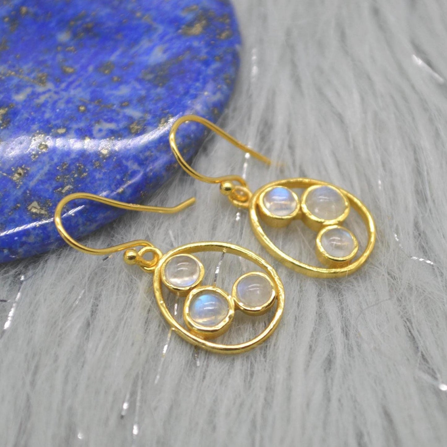 Rainbow Moonstone Earrings: Gold or Sterling Silver, Dangle Drop, June Birthstone