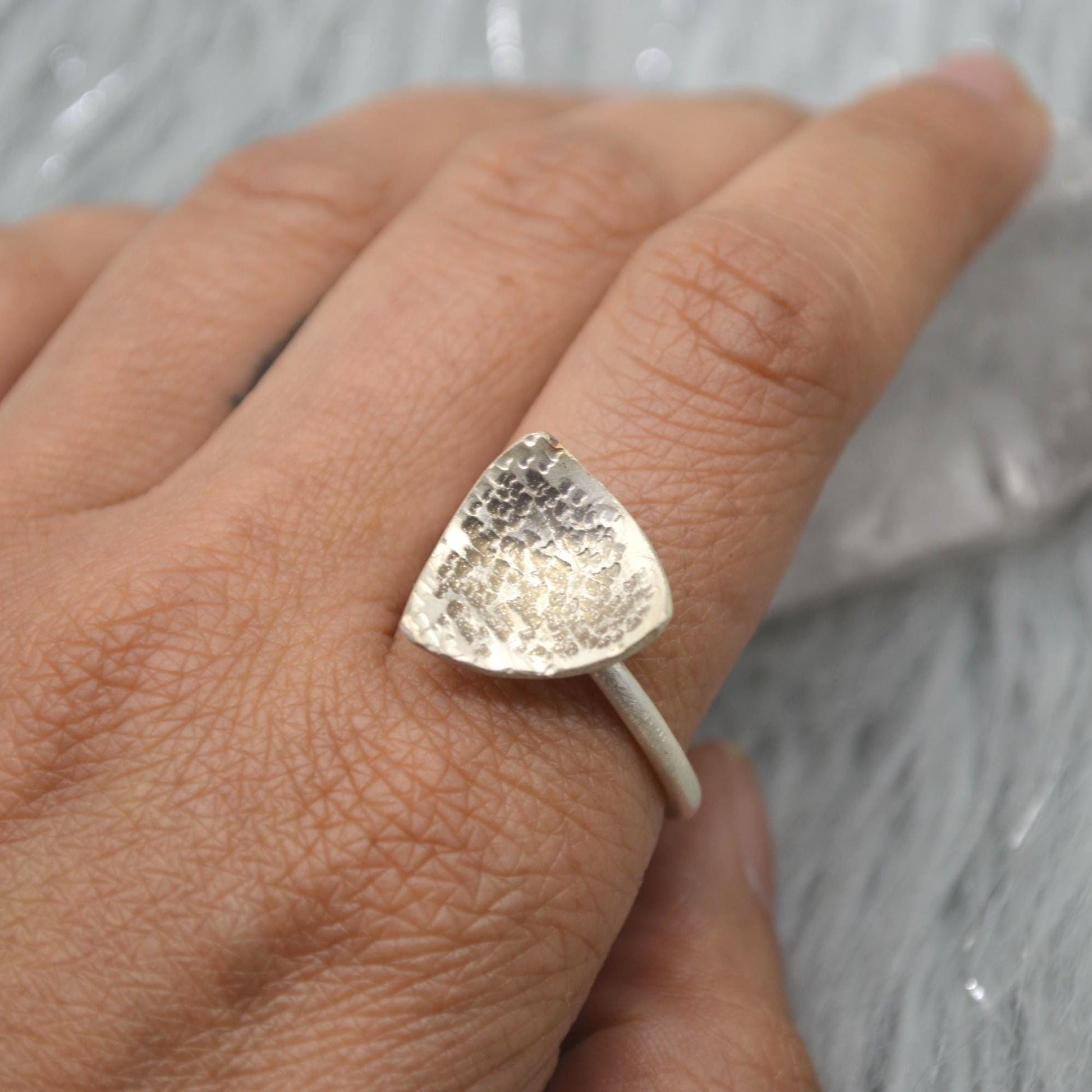 Sterling Silver Hammered Statement Ring: Size R 1/2, Chunky Geometric Triangle Ring