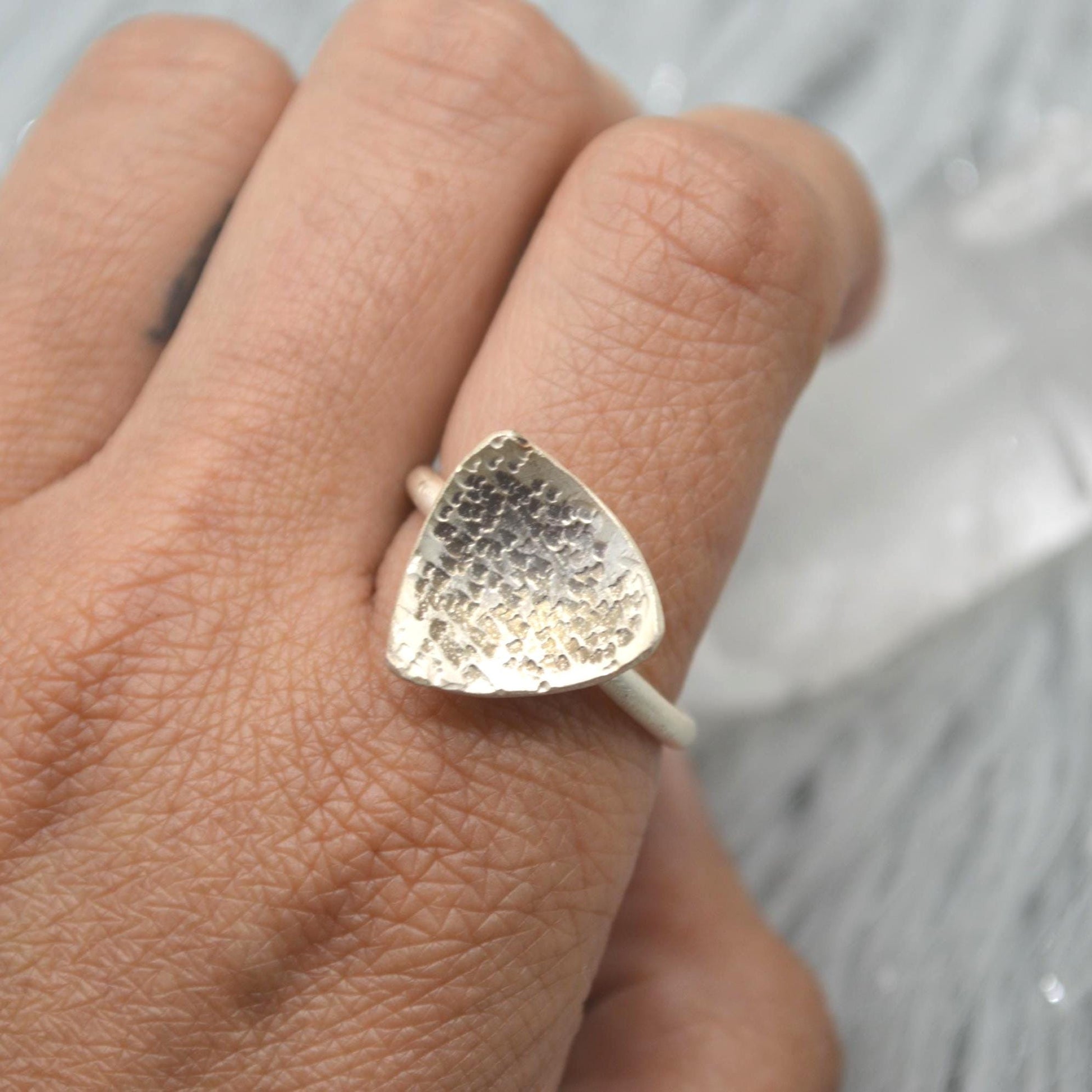 Sterling Silver Hammered Statement Ring: Size R 1/2, Chunky Geometric Triangle Ring