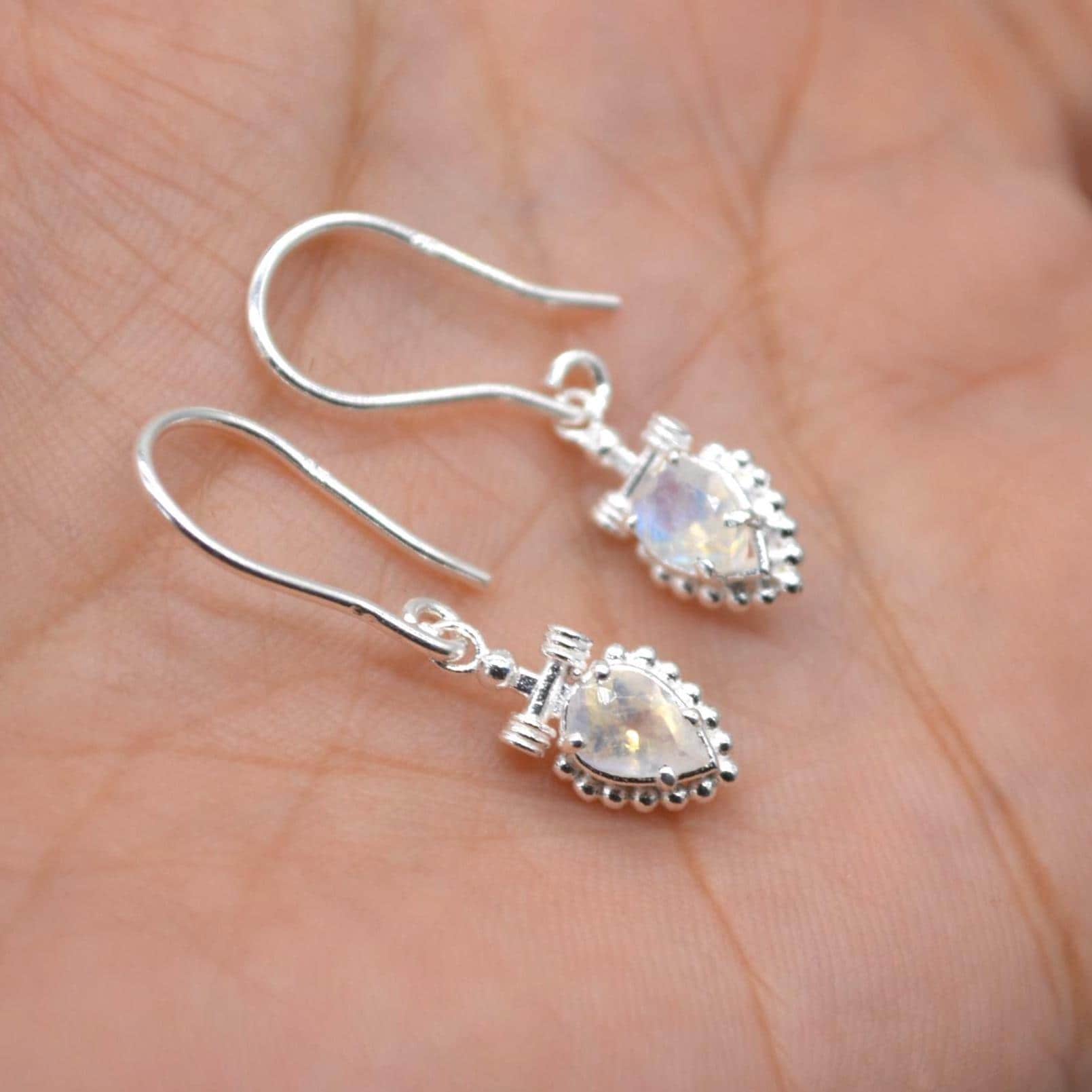 Rainbow Moonstone Teardrop Earrings: Silver or Gold, Dangle Drop, June Birthstone