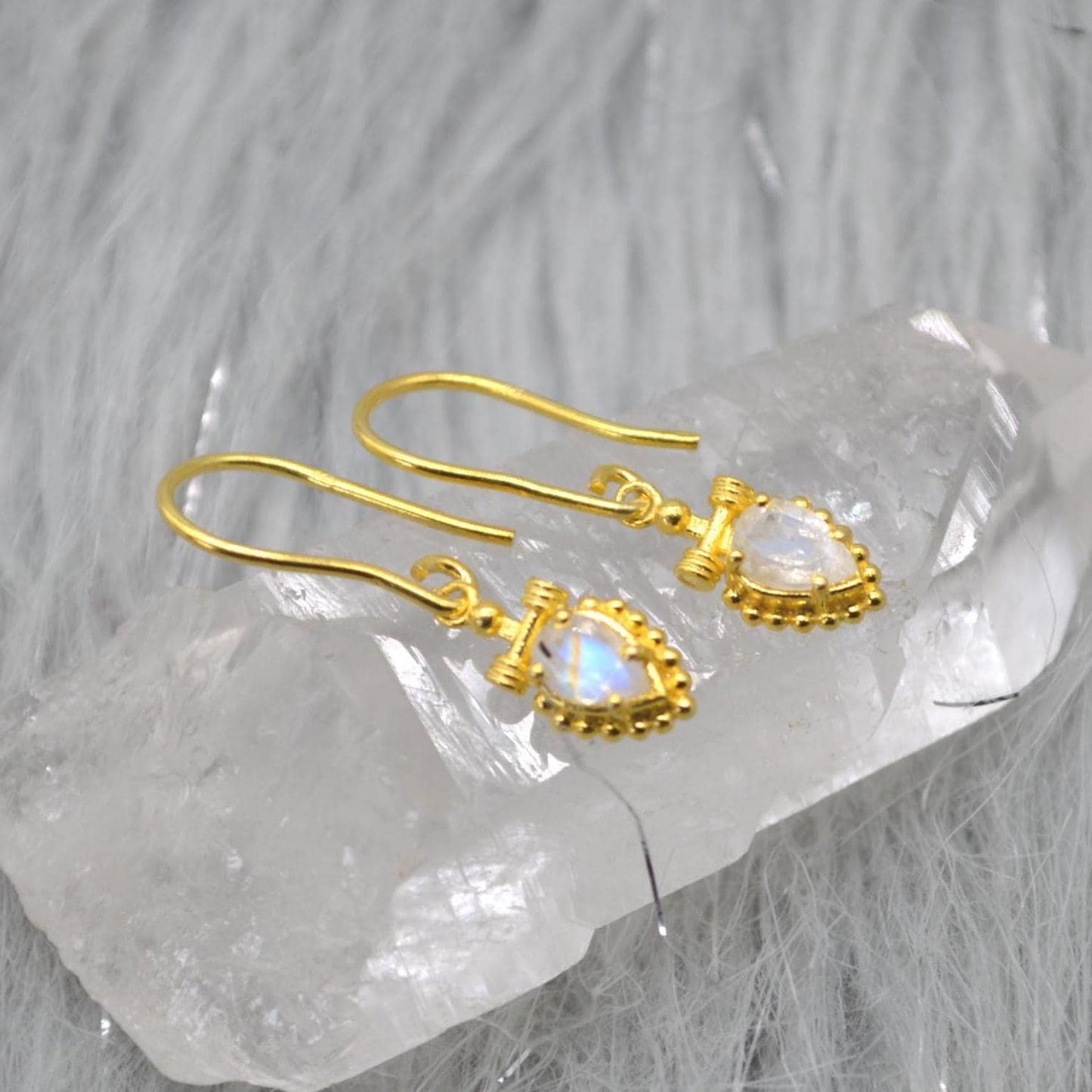 Rainbow Moonstone Teardrop Earrings: Silver or Gold, Dangle Drop, June Birthstone