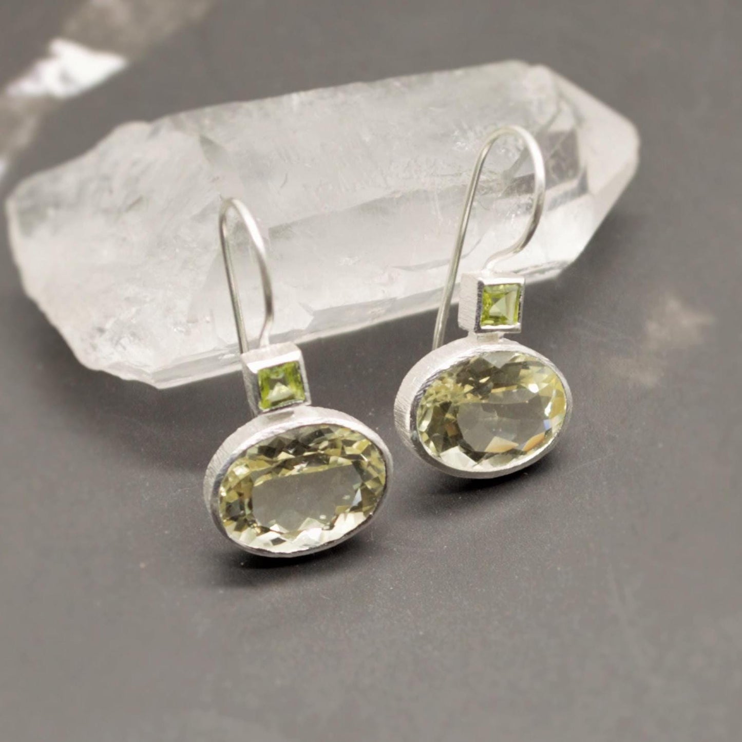 Lemon Quartz Peridot Earrings: Silver, August Birthstone, Unique Dangle Drop Earrings, Green Gemstone
