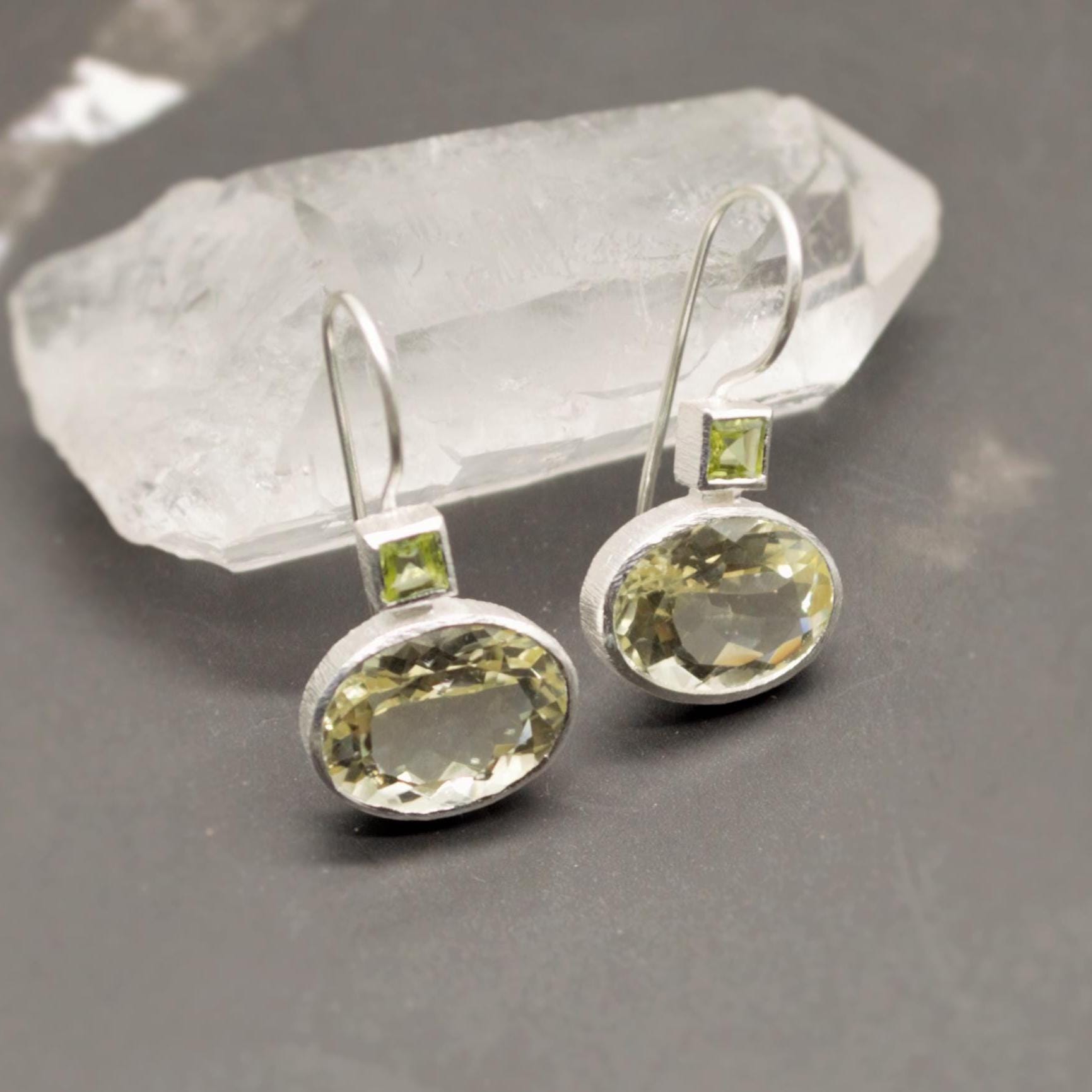 Lemon Quartz Peridot Earrings: Silver, August Birthstone, Unique Dangle Drop Earrings, Green Gemstone