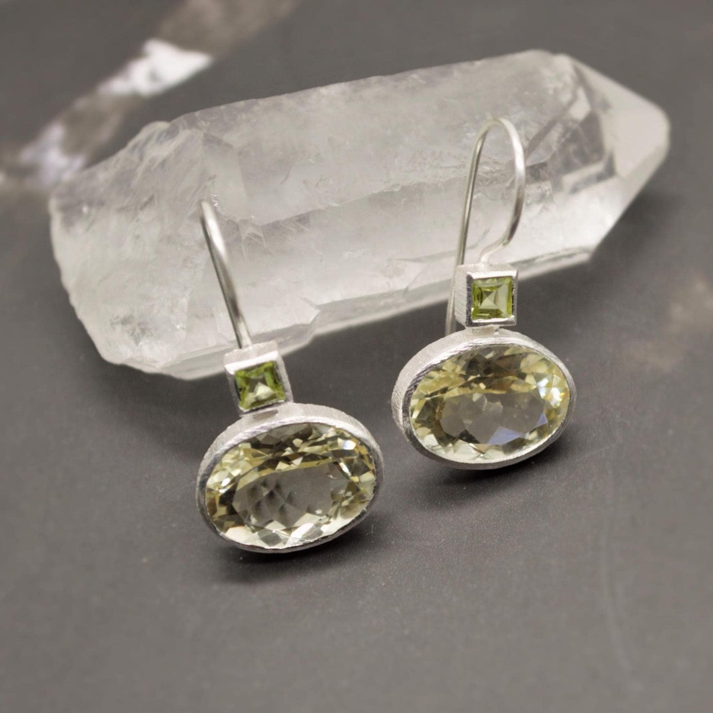 Lemon Quartz Peridot Earrings: Silver, August Birthstone, Unique Dangle Drop Earrings, Green Gemstone