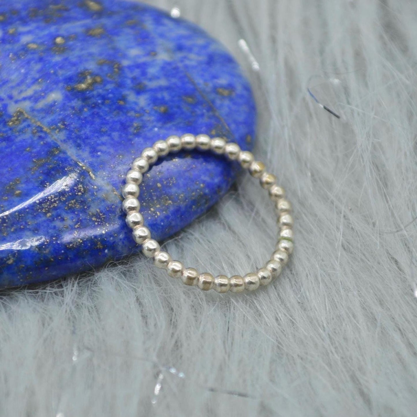 Sterling Silver Beaded Stacking Ring: Size K, Dainty Bubble Ring, Handmade Minimalist Band