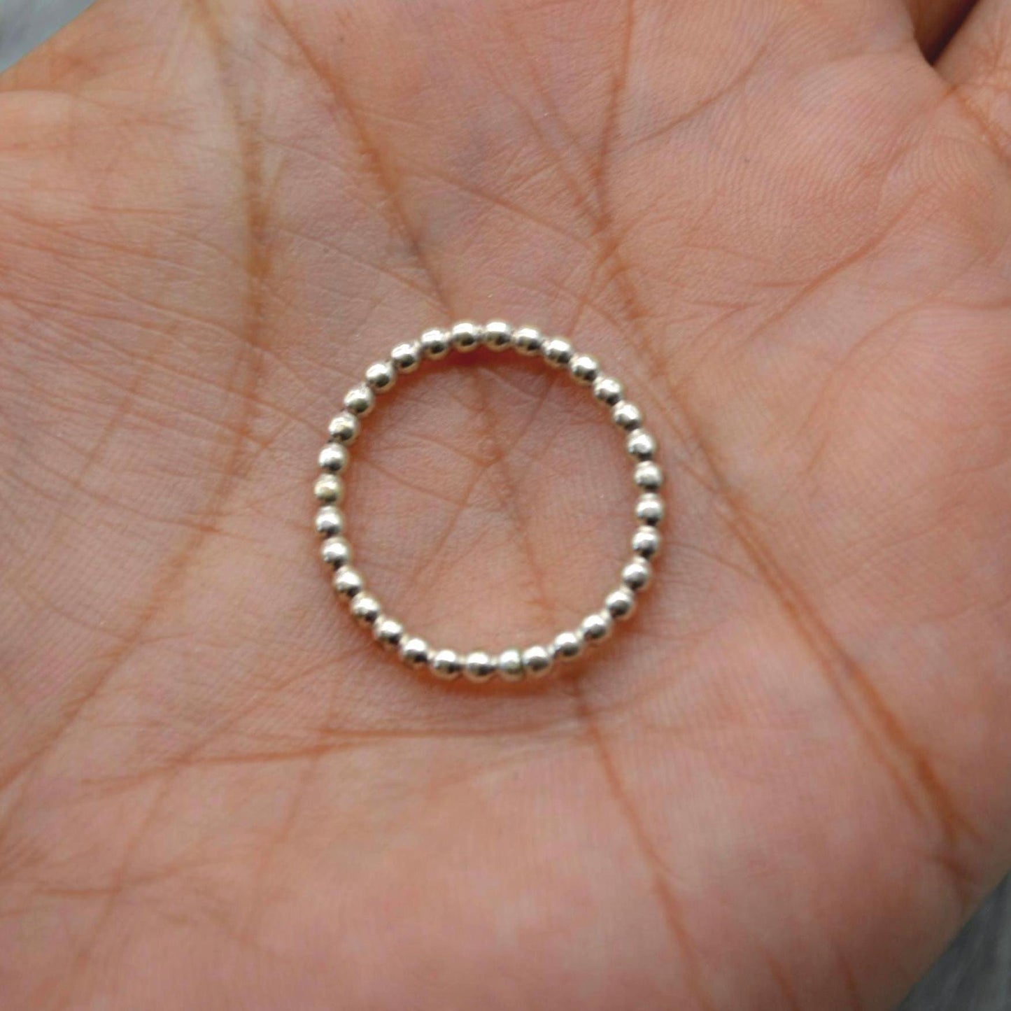 Sterling Silver Beaded Stacking Ring: Size K, Dainty Bubble Ring, Handmade Minimalist Band