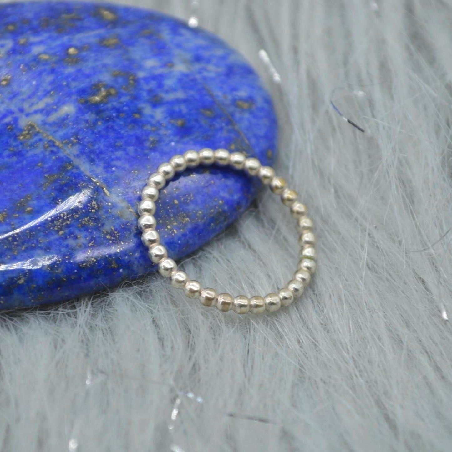Sterling Silver Beaded Stacking Ring: Size K, Dainty Bubble Ring, Handmade Minimalist Band