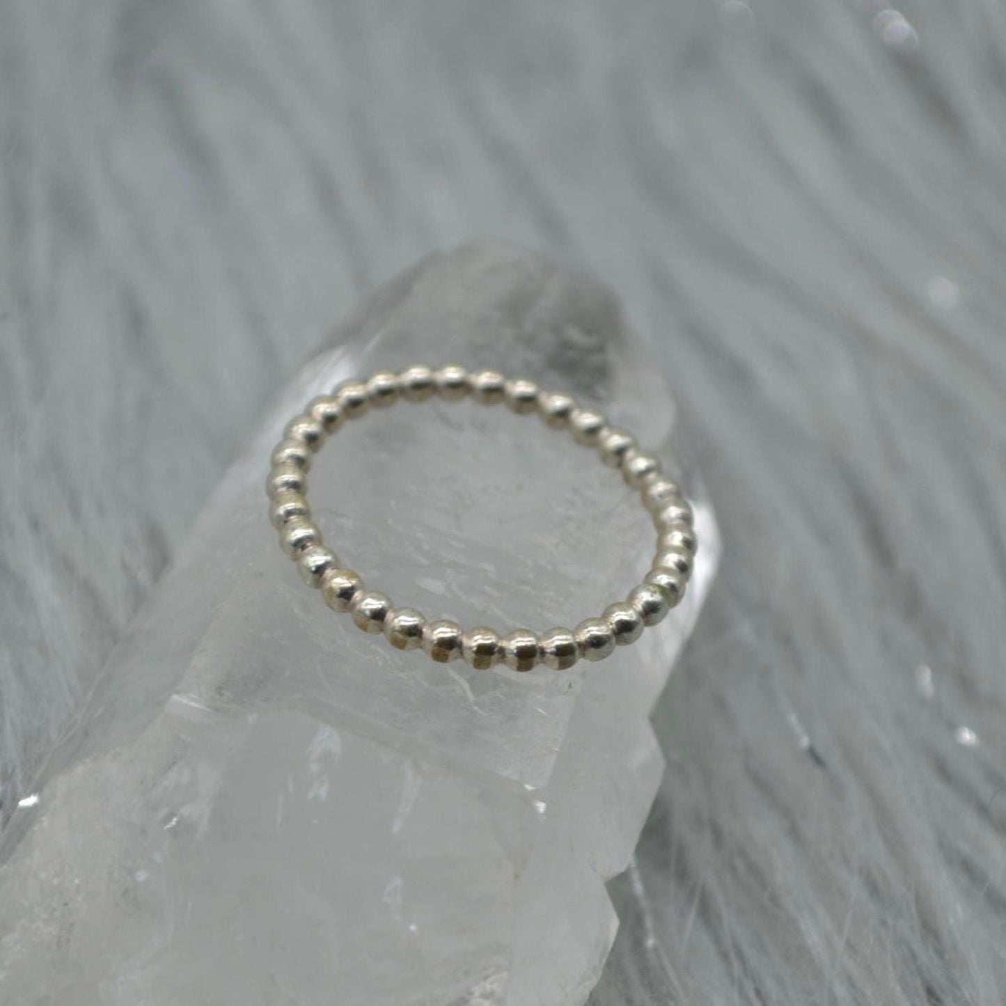 Sterling Silver Beaded Stacking Ring: Size K, Dainty Bubble Ring, Handmade Minimalist Band