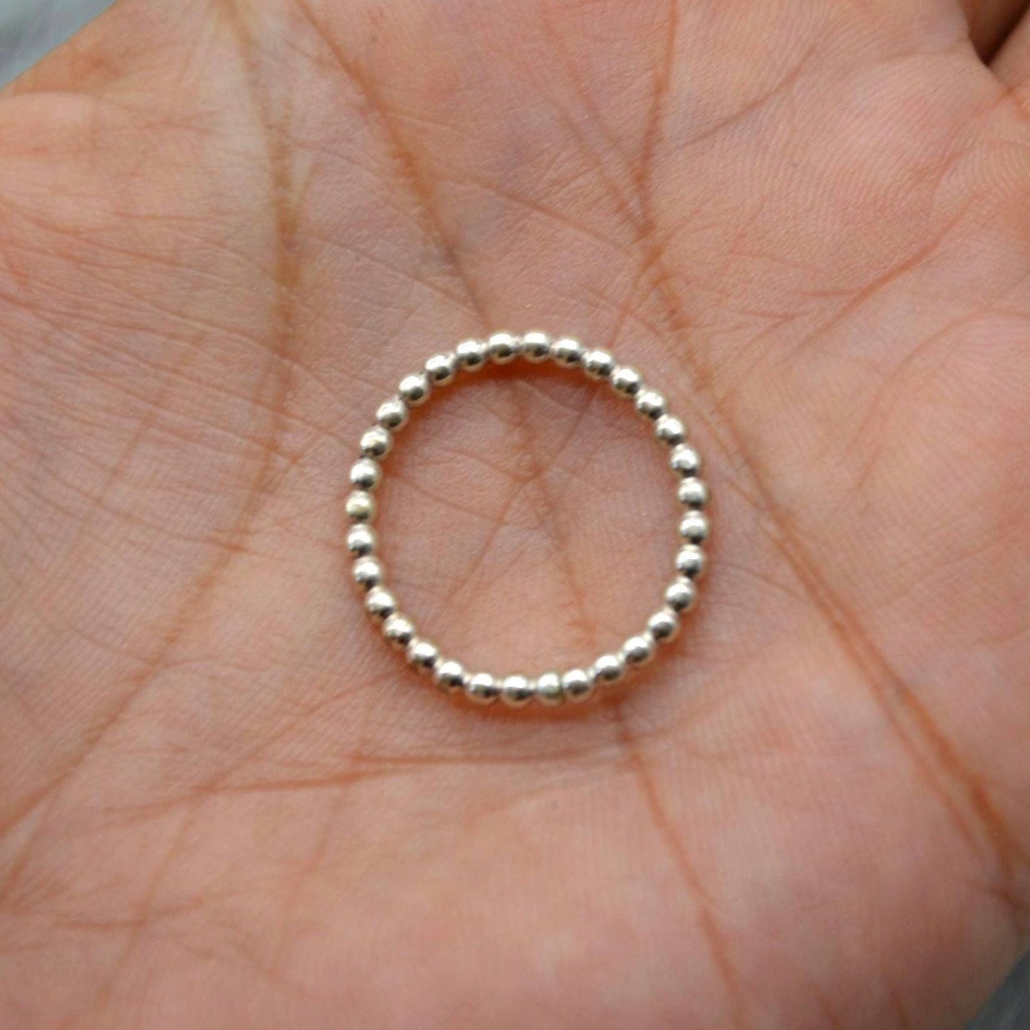 Sterling Silver Beaded Stacking Ring: Size K, Dainty Bubble Ring, Handmade Minimalist Band