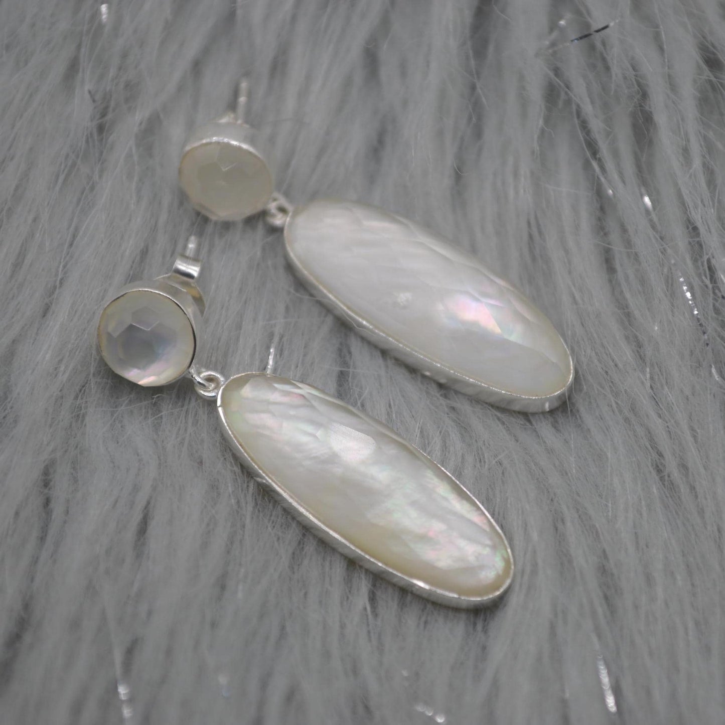 Mother Of Pearl Earrings: Silver, Doublet, White Gemstone Drop, June Birthstone