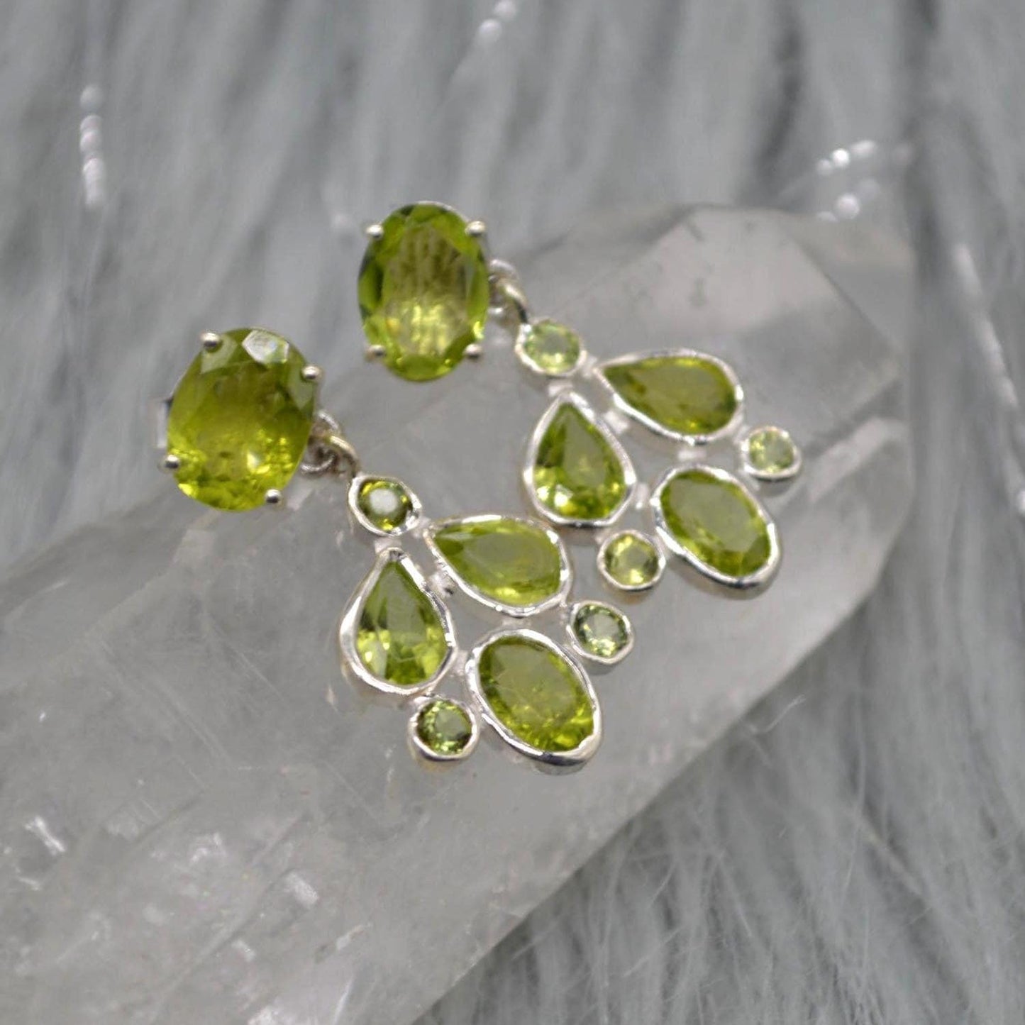 Peridot Earrings: Silver, Floral Dangle Drop, August Birthstone, Green Gemstone