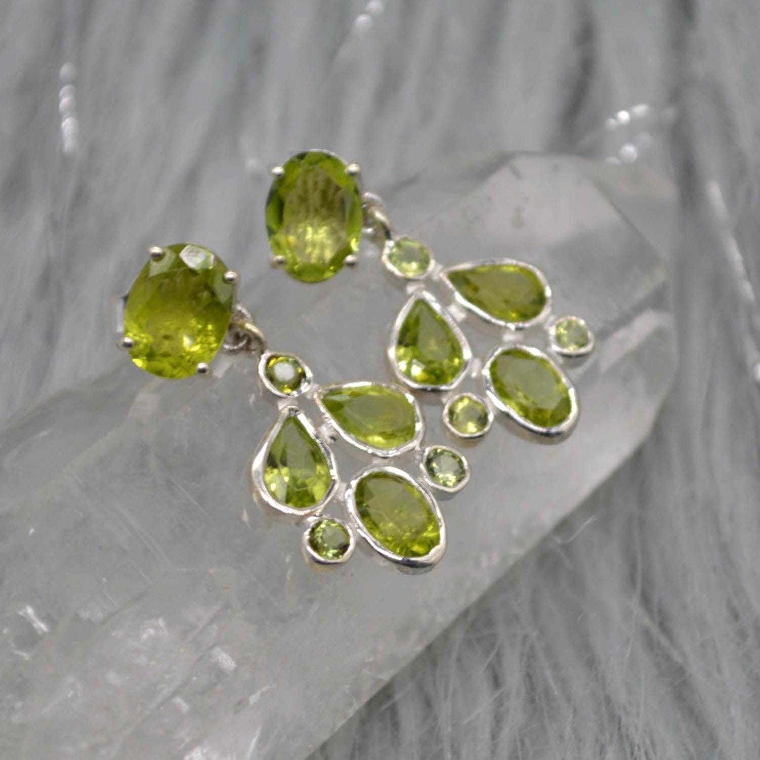Peridot Earrings: Silver, Floral Dangle Drop, August Birthstone, Green Gemstone