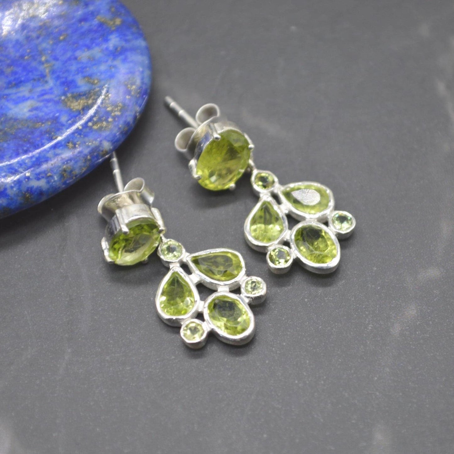 Peridot Earrings: Silver, Floral Dangle Drop, August Birthstone, Green Gemstone