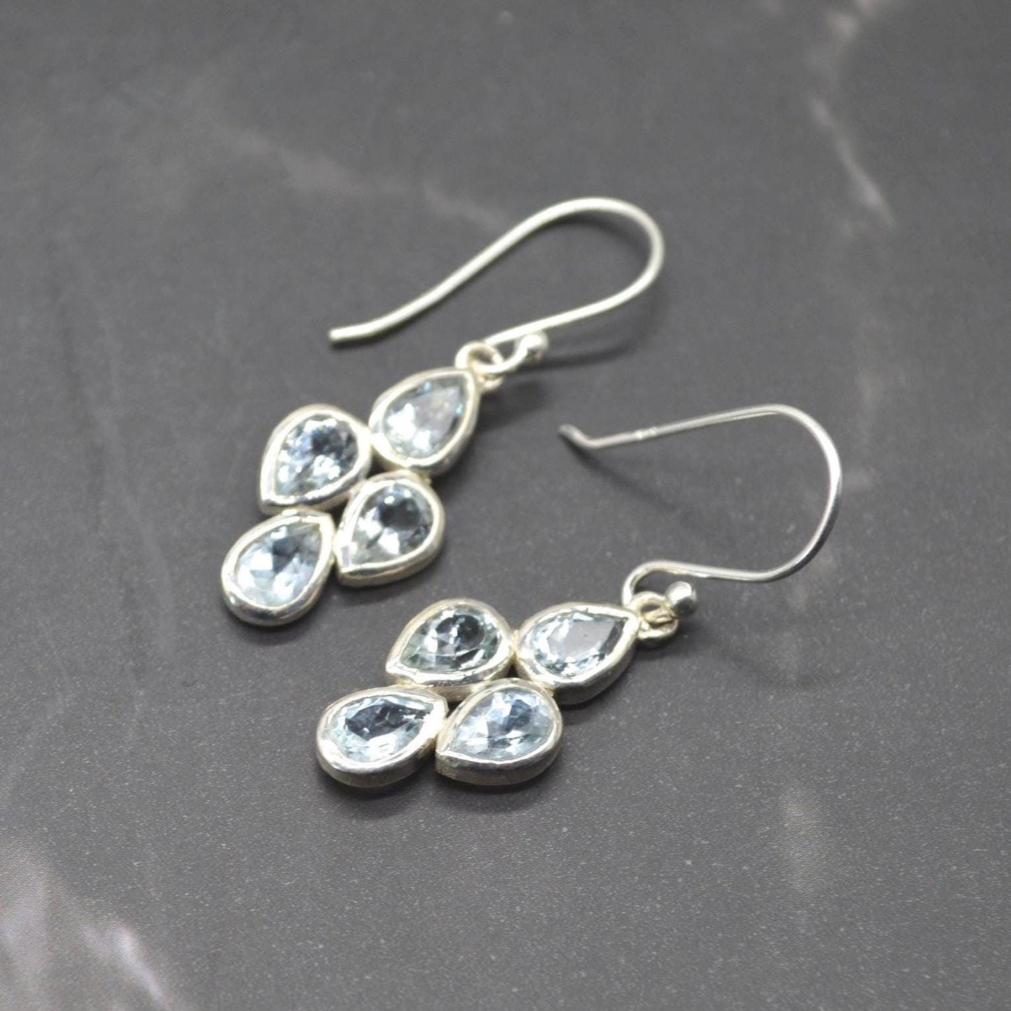 Aquamarine Earrings: Silver, Floral Dangle Drop, March Birthstone Jewelry