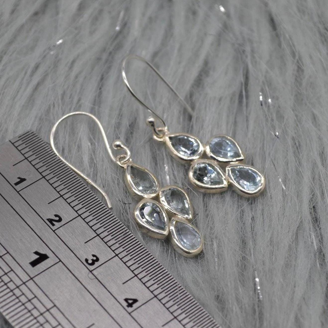 Aquamarine Earrings: Silver, Floral Dangle Drop, March Birthstone Jewelry