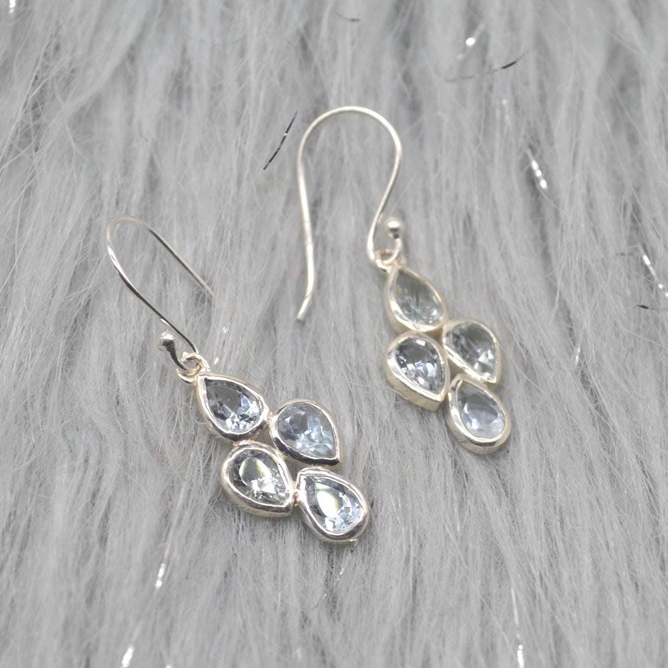 Aquamarine Earrings: Silver, Floral Dangle Drop, March Birthstone Jewelry
